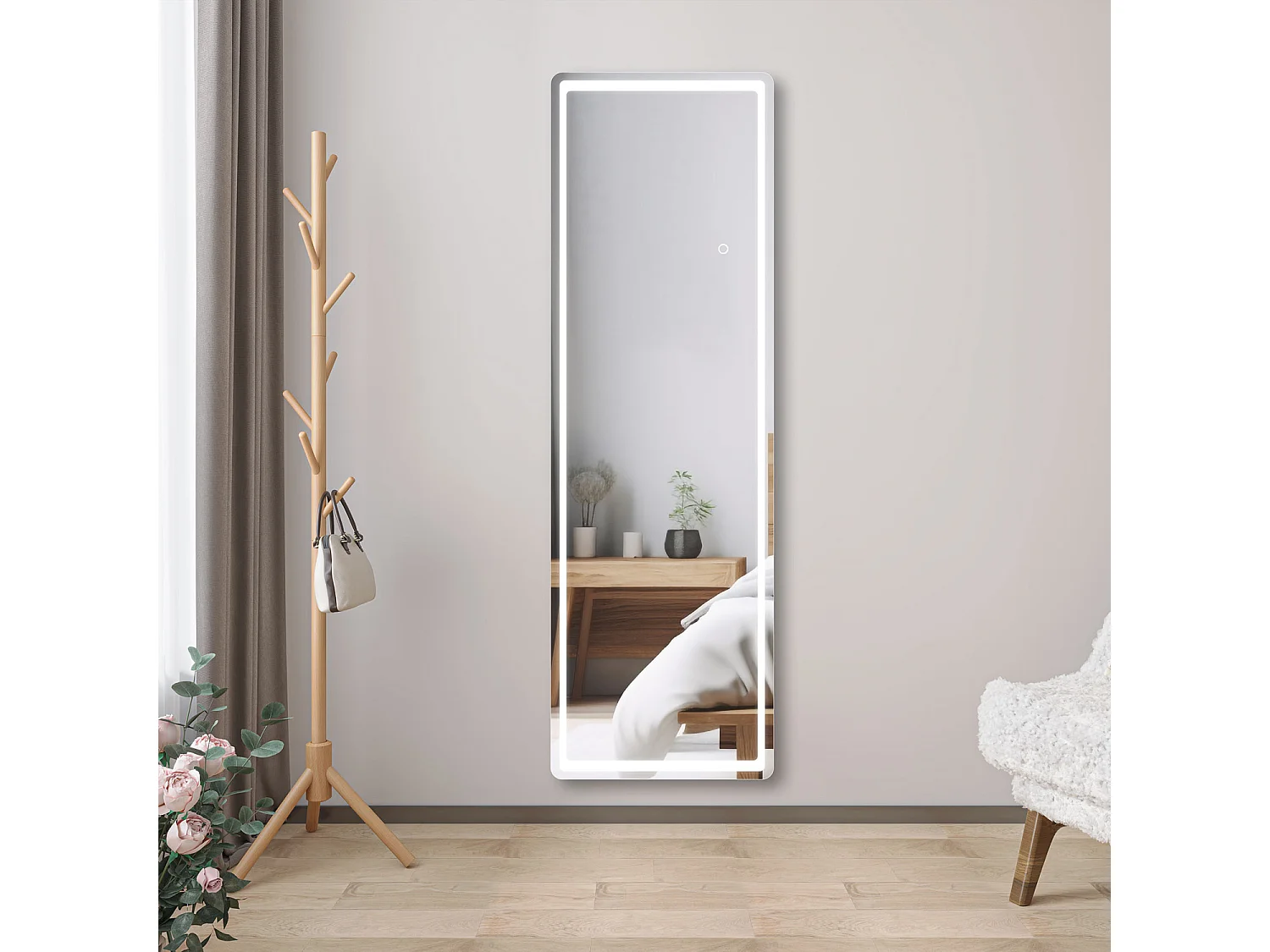 AICA Miroir sur Pied 160x50cm LED + 3 Couleurs + Dimmable + Mémoire, Environnemental, À suspendre ou À poser de Miroir corporel complet