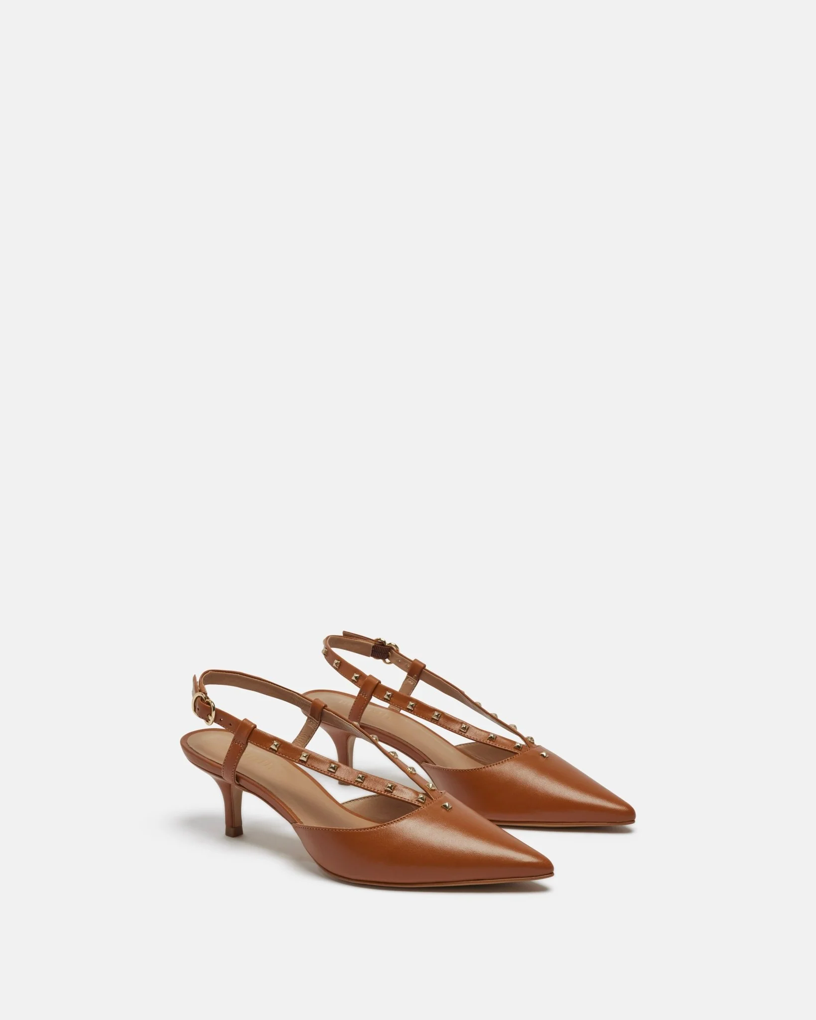 ESCARPINS KADELA/STUD - En cuir cloutés à talons cognac