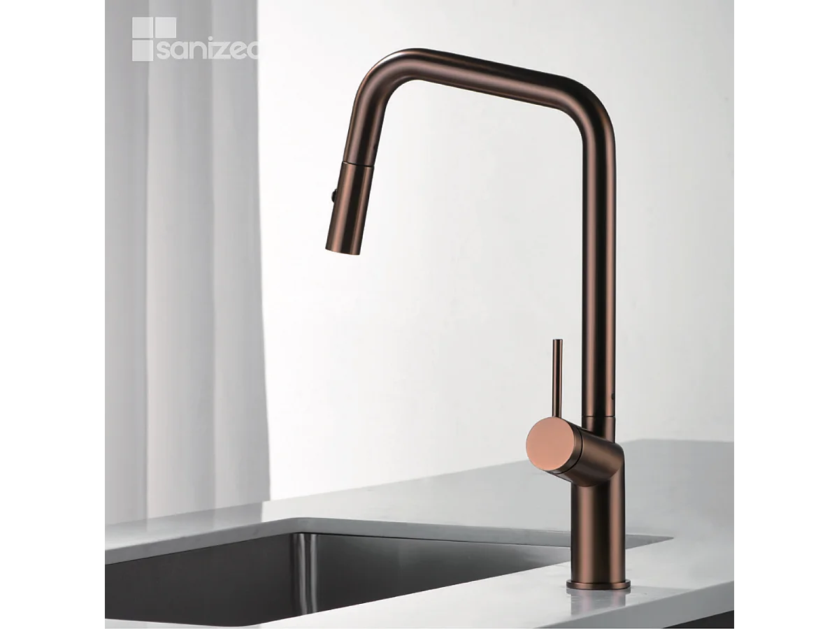 Mitigeur Évier Cuisine avec douchette extractible or rose brossé - Design moderne – BONN IMEX
