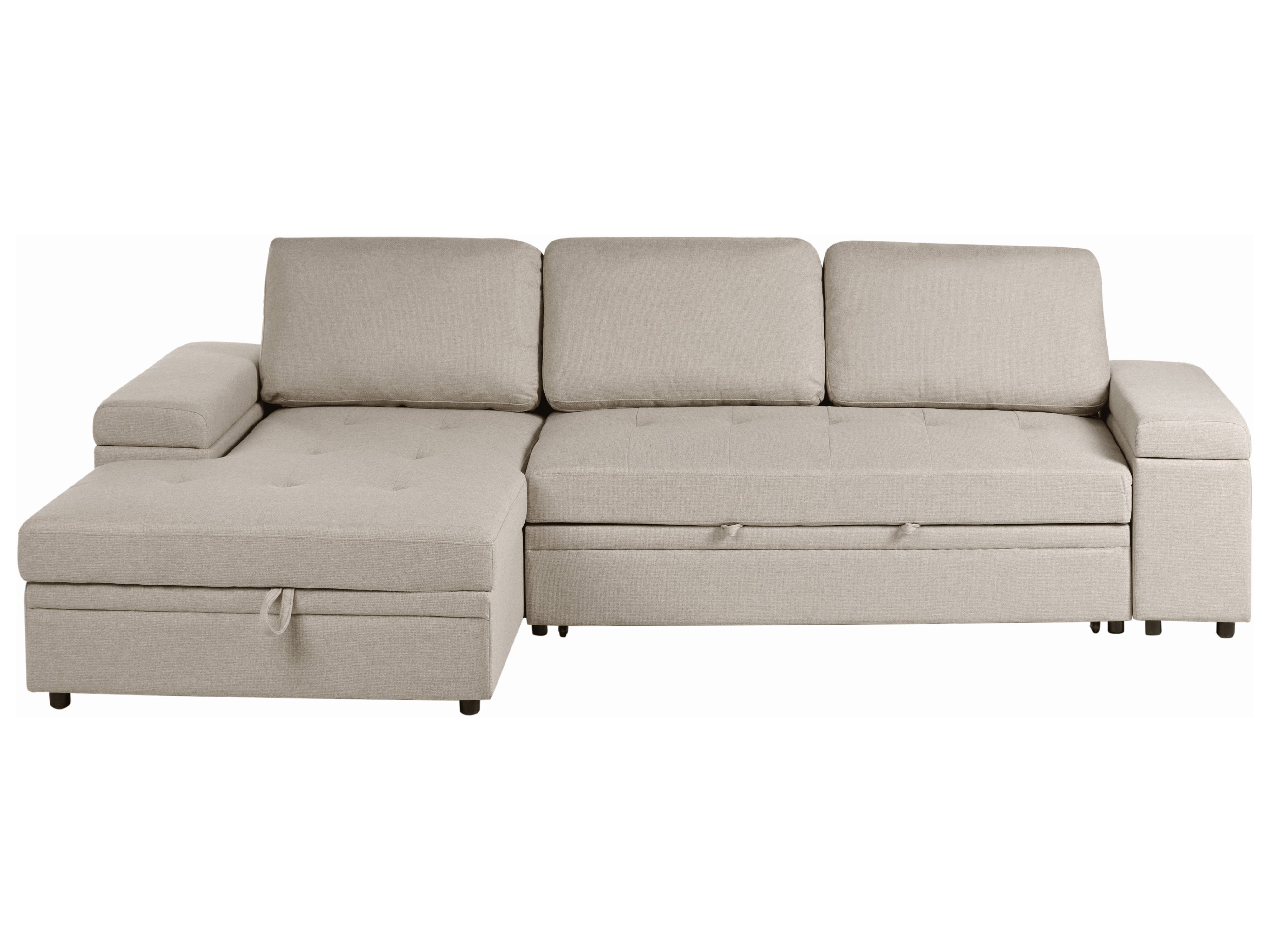 Corner Sofa Bed 3 Seater HRISEY Faux Linen Beige with Storage Right Hand