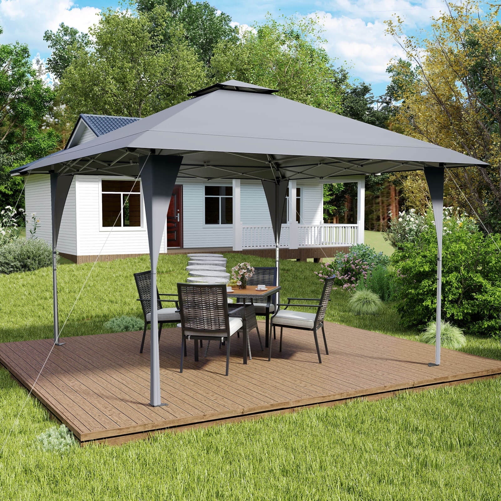 Costway Pop-Up Gazebo Outdoor Canopy Tent, 13 x 13 ft, Gray - Image 3 Costway Pop-Up Gazebo Outdoor Canopy Tent, 13 x 13 ft, Gray - Image 3
