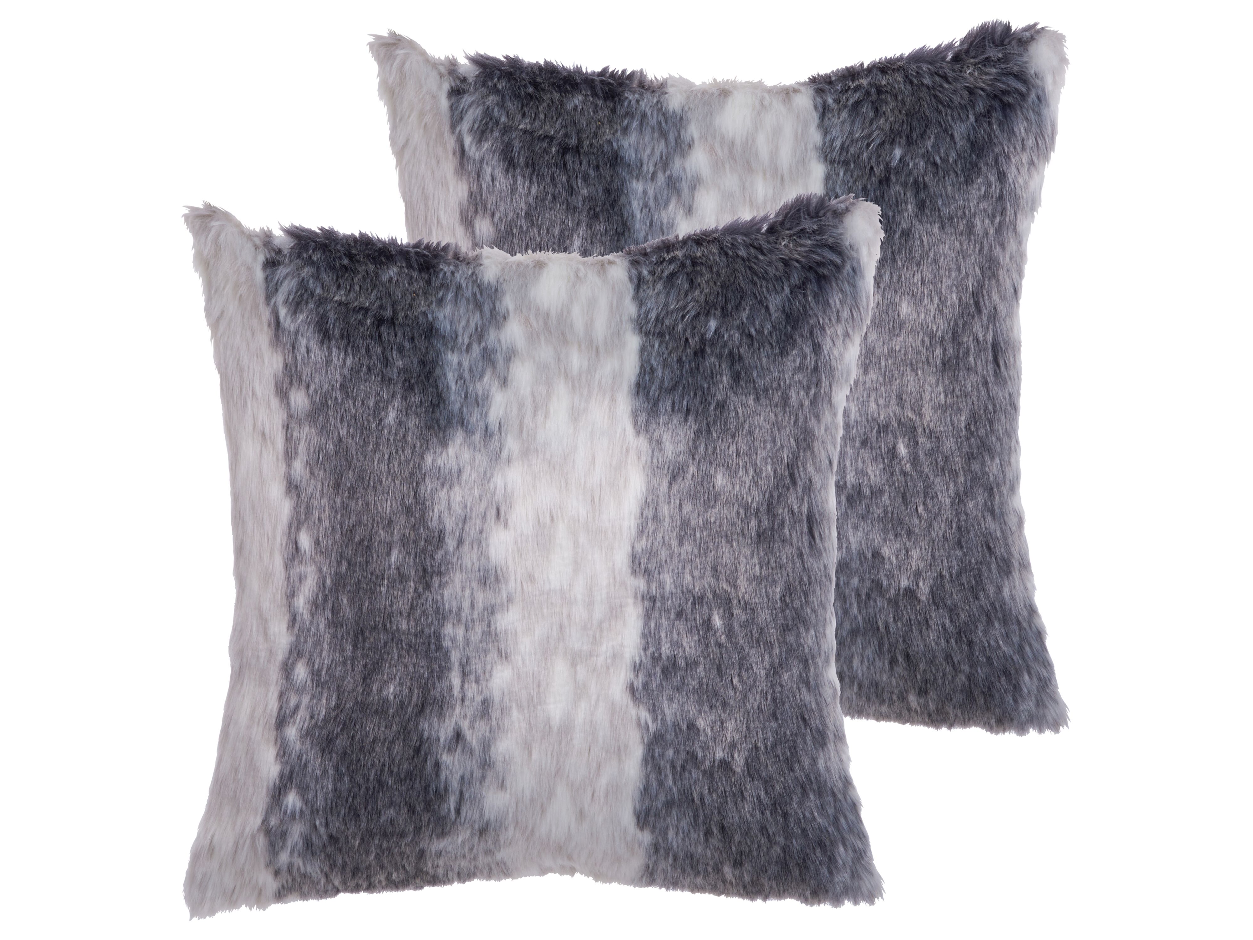 Set of 2 Decorative Cushions HORDEUM Faux Fur 45 x 45 cm Grey Striped