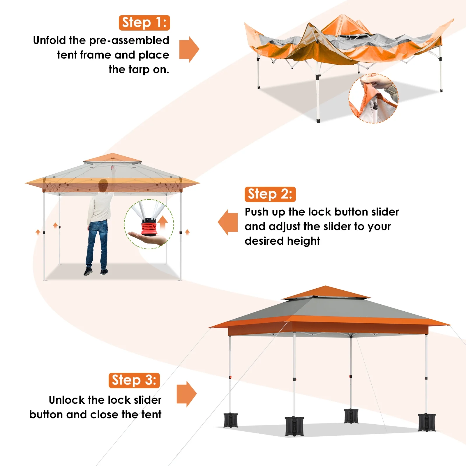 Pirecart 12' x 12' Pop-up Canopy Tent Waterproof Outdoor Gazebo Shelter with Wheeled Bag, Instand Canopy , White - Image 30