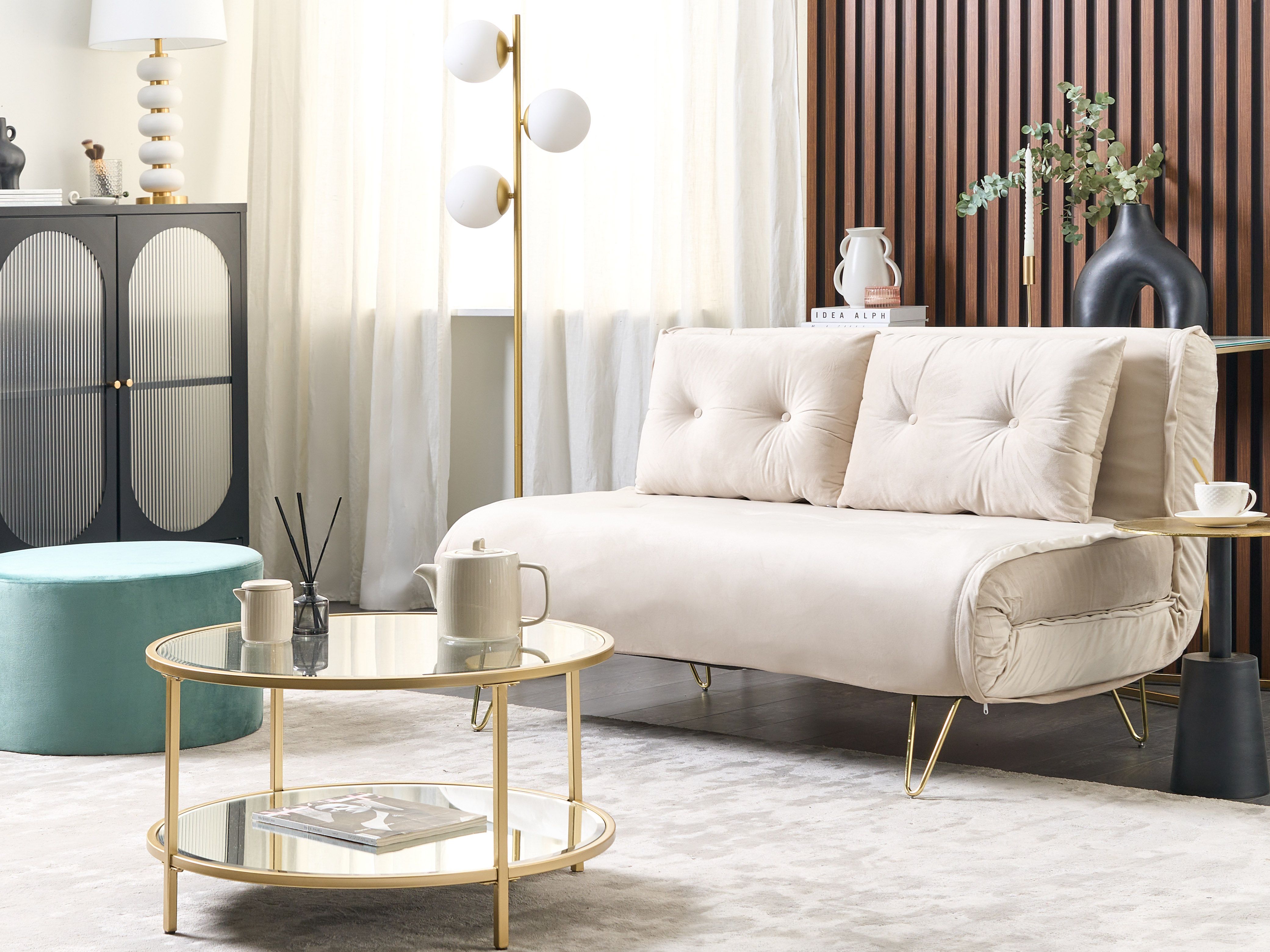 Sofa Bed 2 Seater VESTFOLD Velvet Beige
