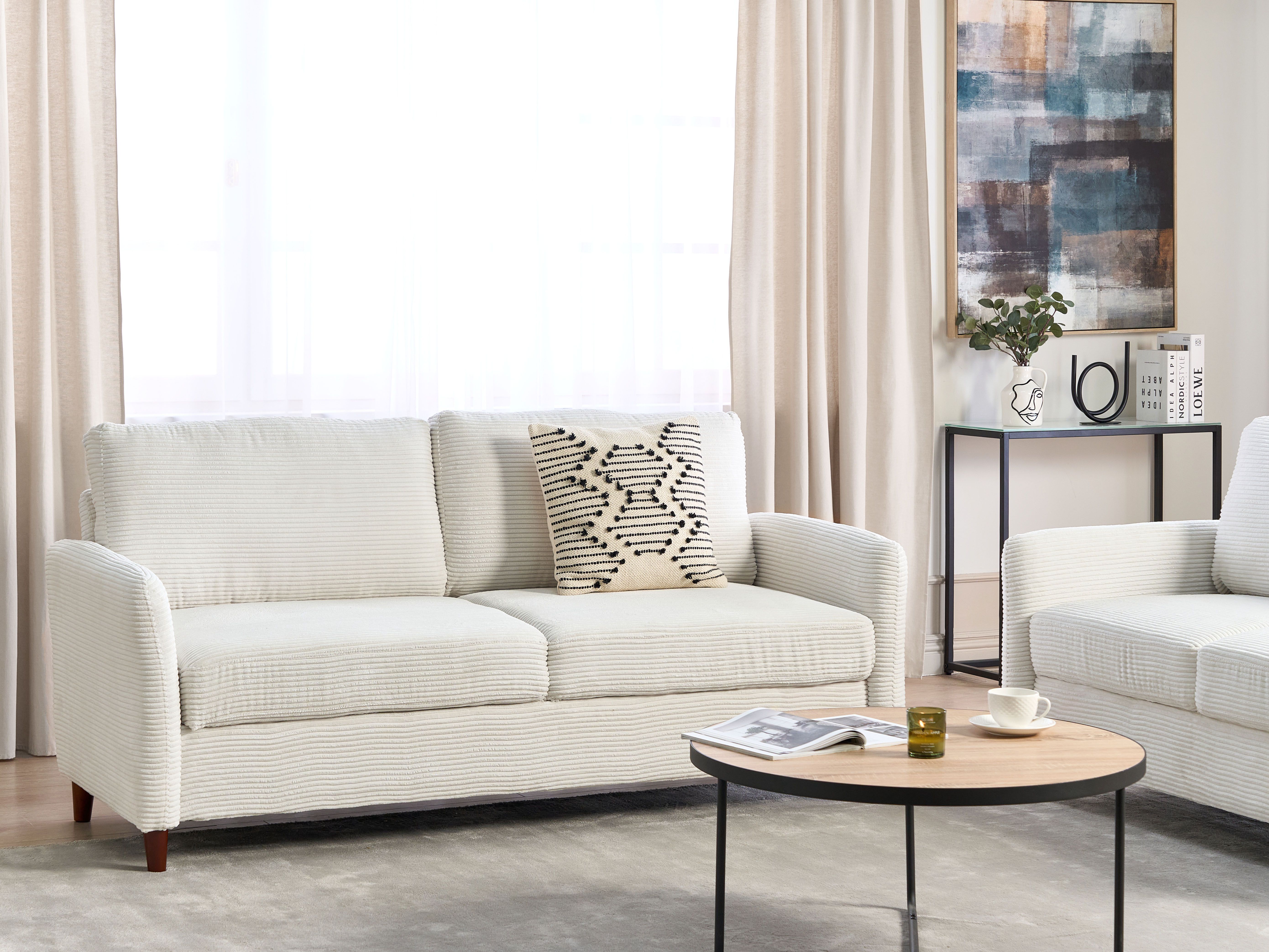 Sofa 3 Seater MARE Corduroy Off-White with Storage