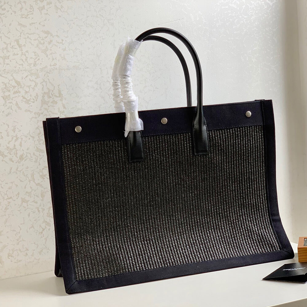 YSL Rive Gauche Large Tote Bag In Embroidered Raffia and Leather1:1High-quality replica