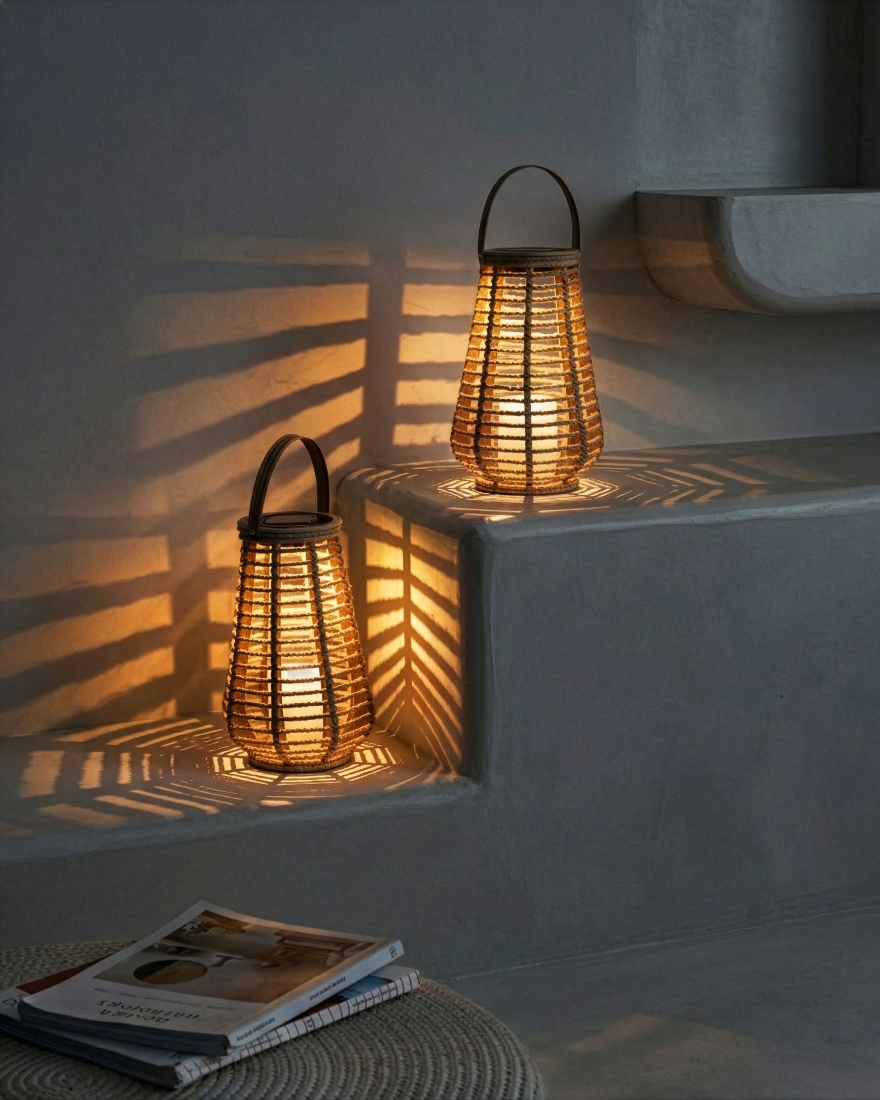 Set of 2 Solar Powered Lanterns GWAYI 34 cm Natural