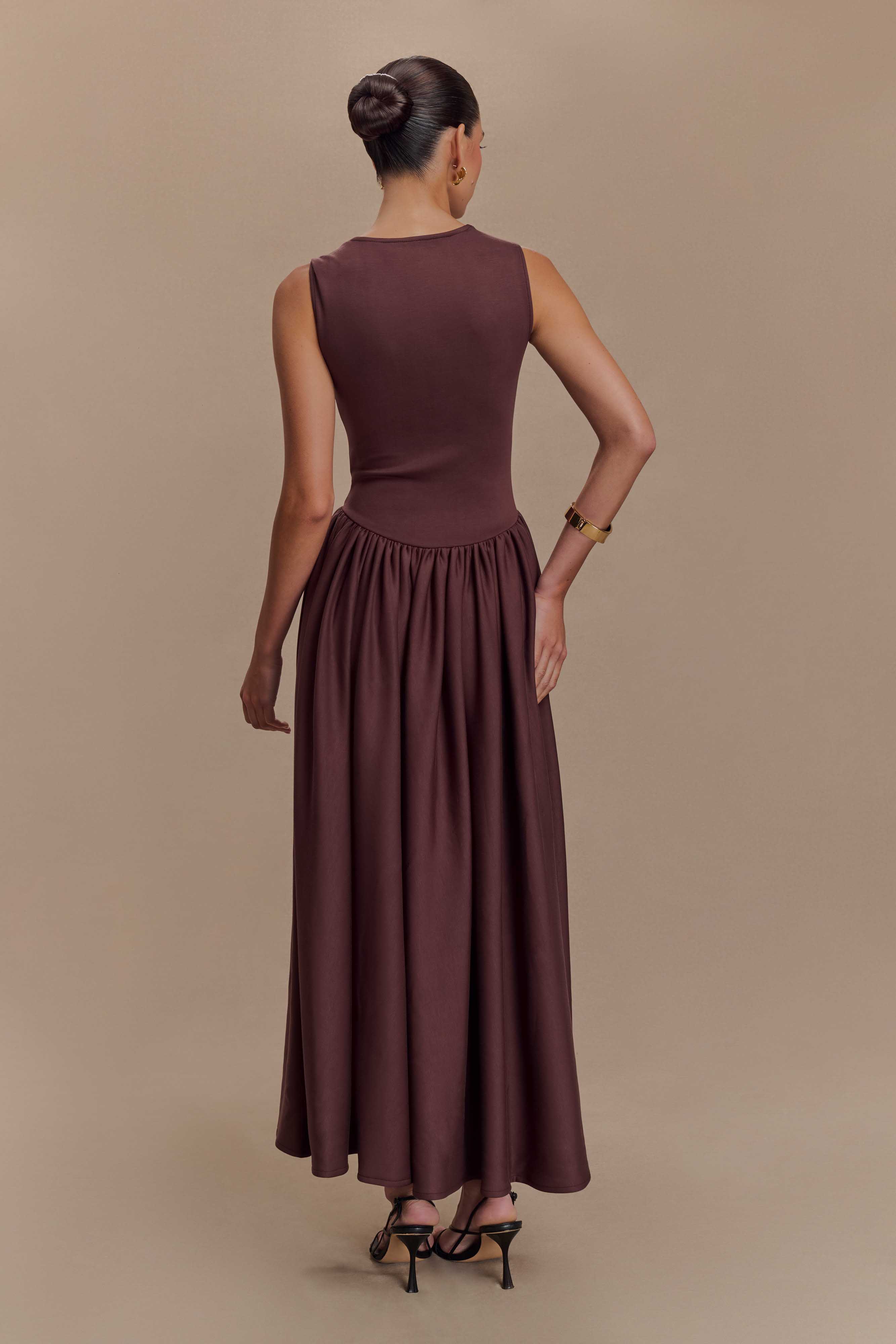 Sharon Scuba Jersey Midi Dress - Cacao Brown