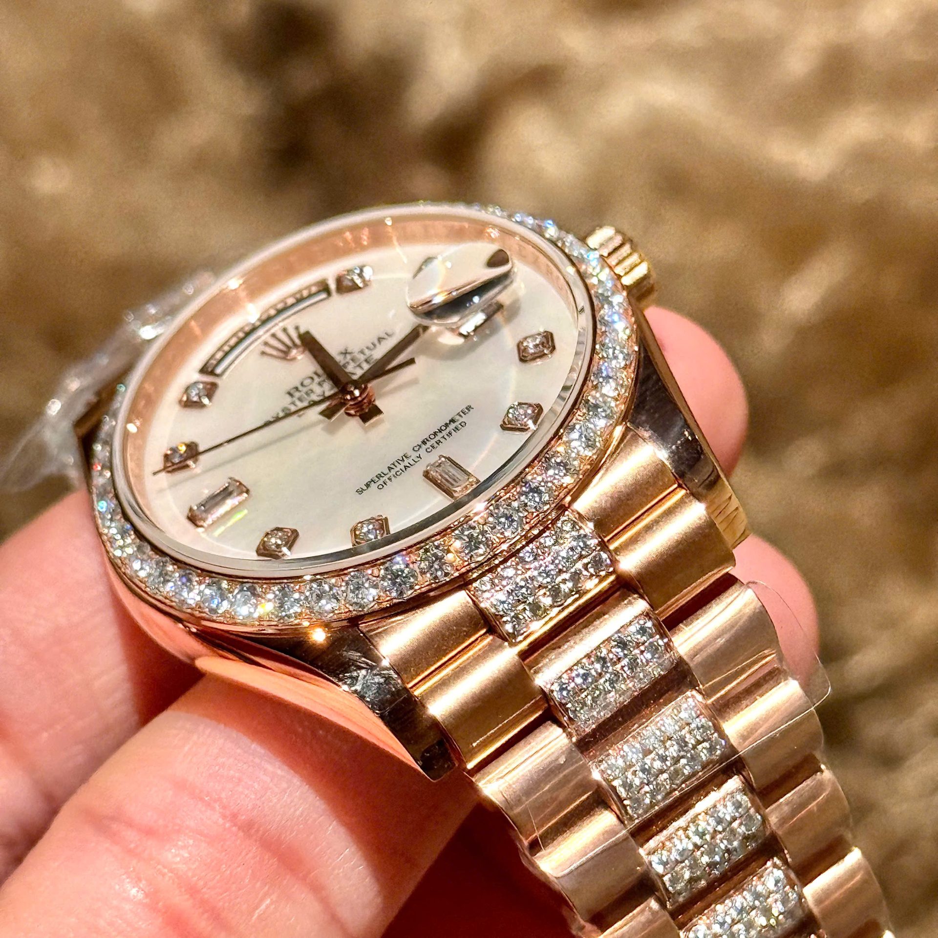 Rolex Best Replica Watch Day-Date Dial Mother Of Pearl Custom Gold Wrapped GMF 40mm - Top club