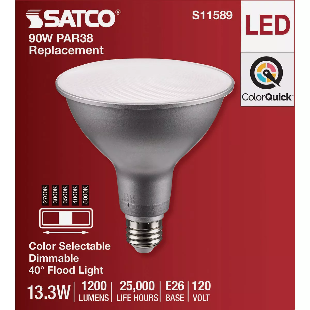 Satco 90W Equivalent 5CCT-Selectable PAR38 Medium Dimmable LED Floodlight Bulb