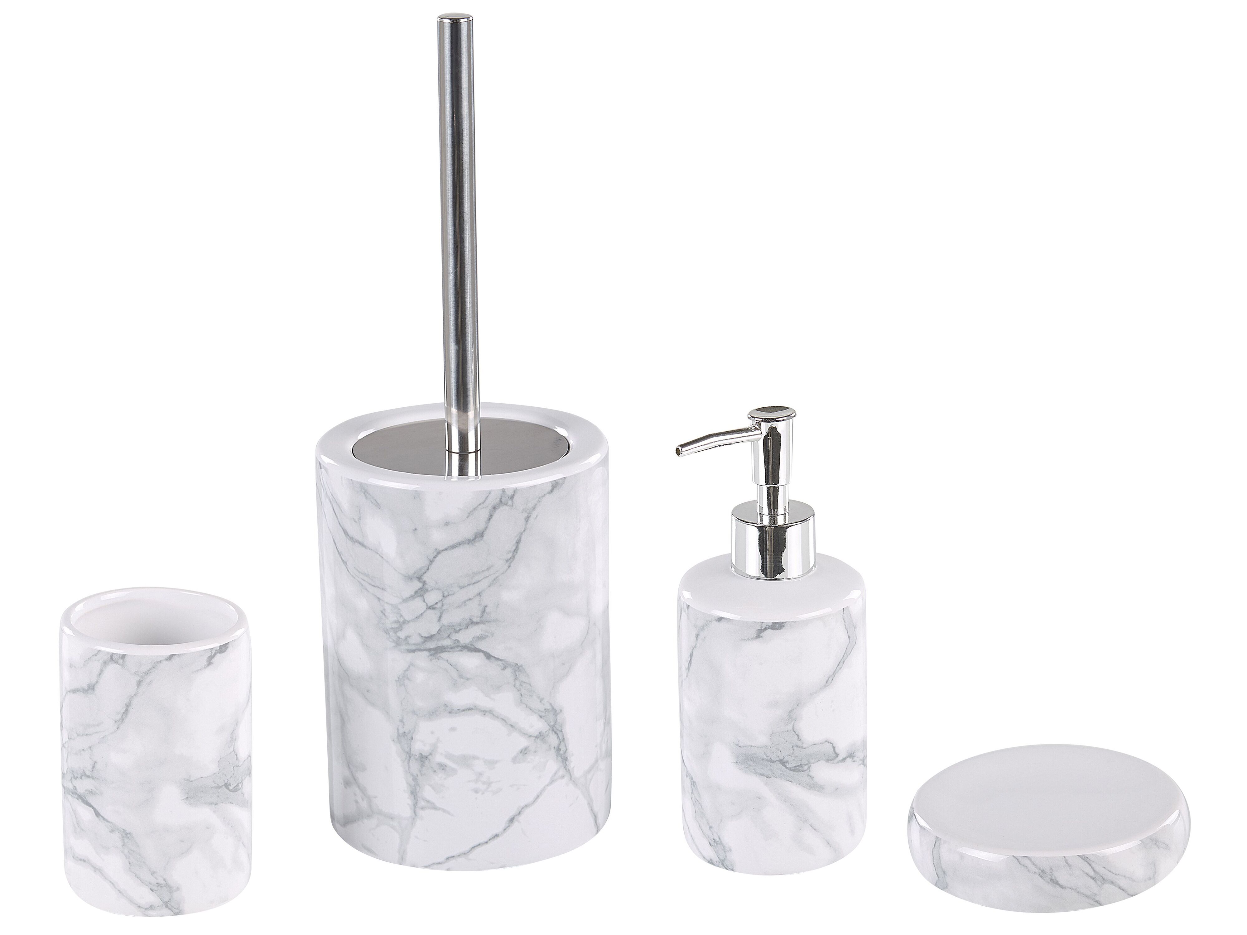 4-Piece Bathroom Accessories Set ARAUCO Ceramic White Marble