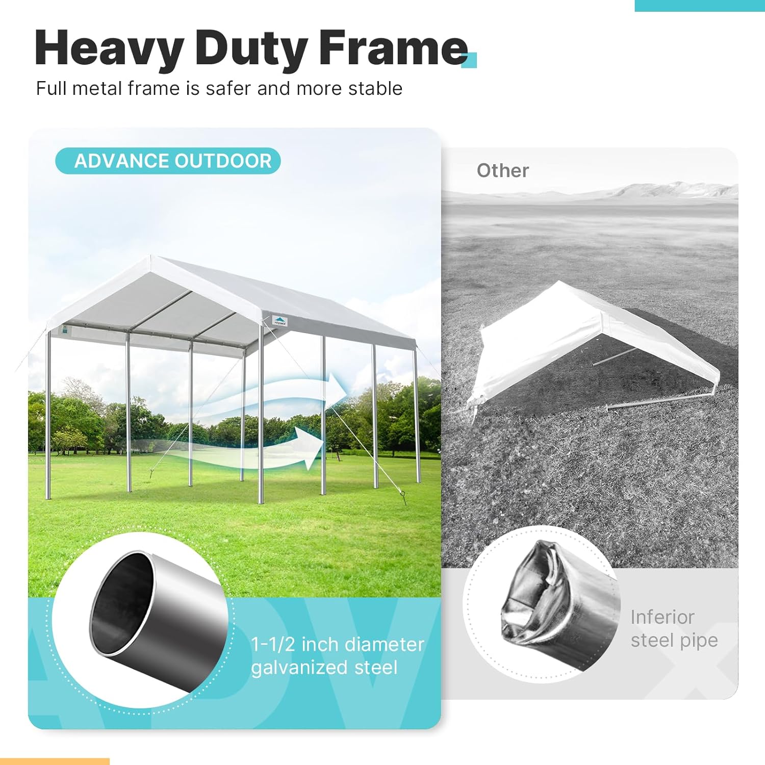 ADVANCE OUTDOOR Heavy Duty Portable Carport 10x20 ft, Beige - Image 3 ADVANCE OUTDOOR Heavy Duty Portable Carport 10x20 ft, Beige - Image 3