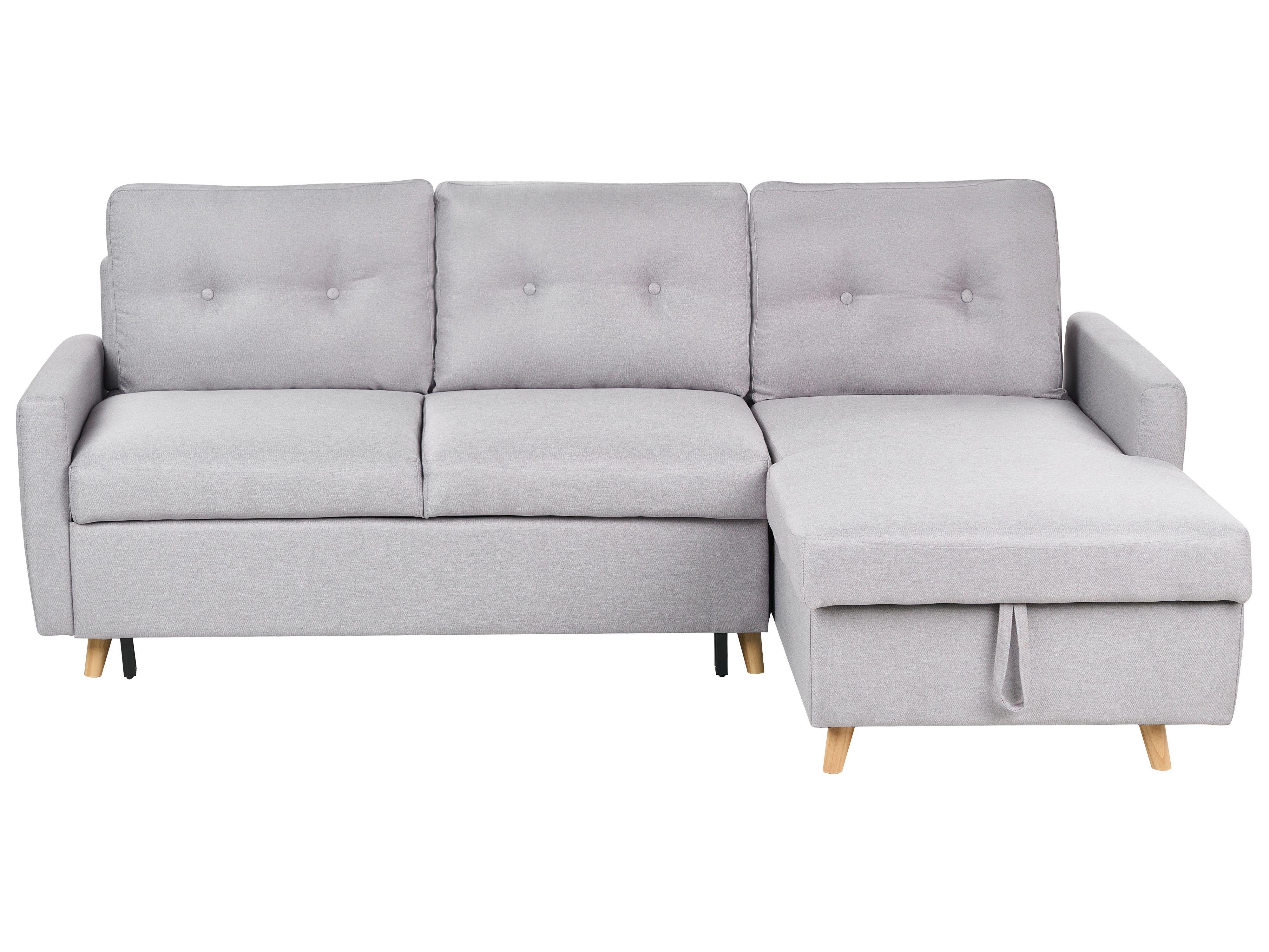Corner Sofa Bed 4 Seater FLAKK Fabric Light Grey with Storage Left Hand