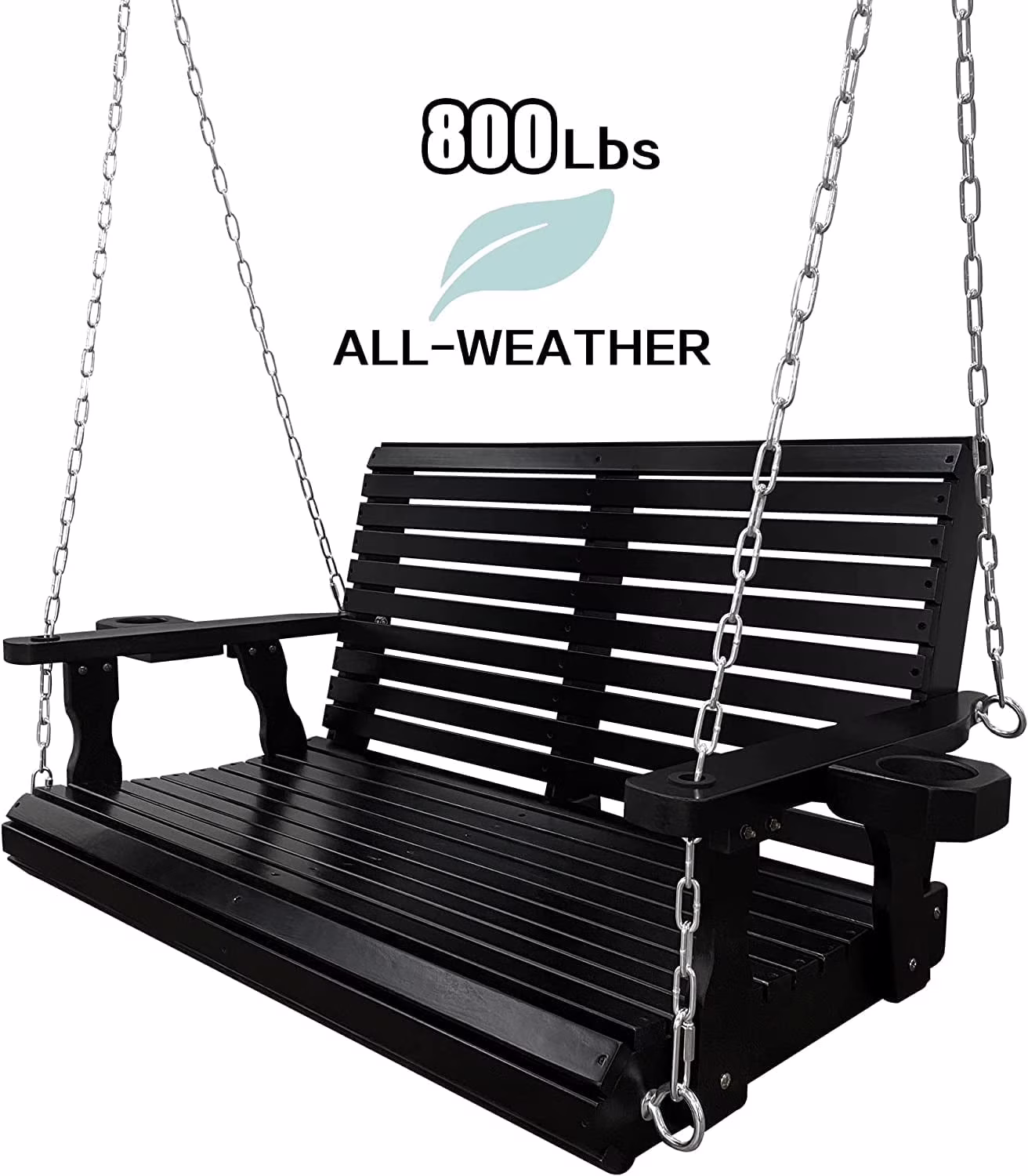 Fortune Candy 3 Person Outdoor Wood Hanging Swing, Heavy Duty 880 lbs Wood Porch Swing, Brown-5ft - Image 9
