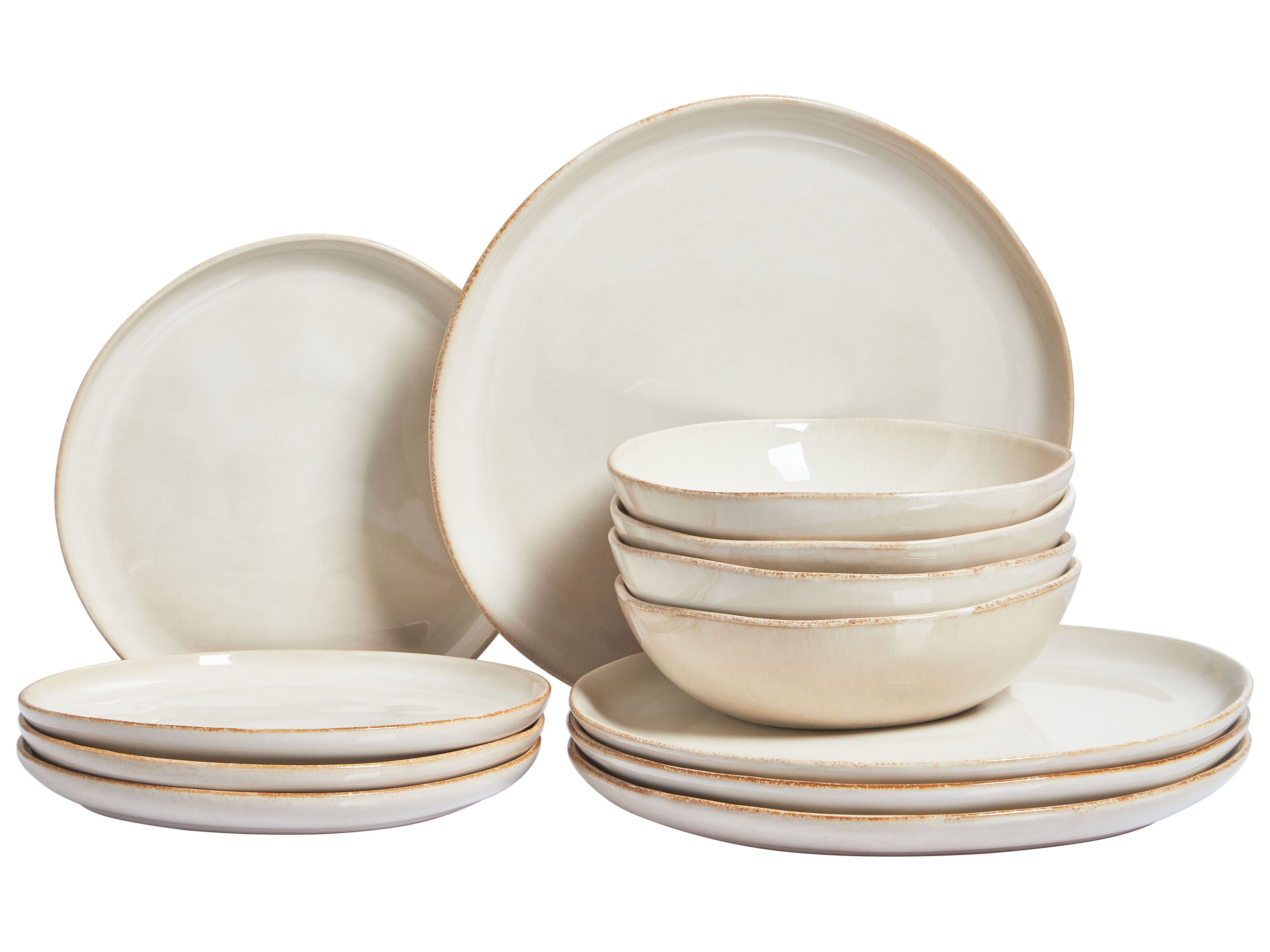 Set of 12 Dinnerware HOPS Stoneware Light Beige