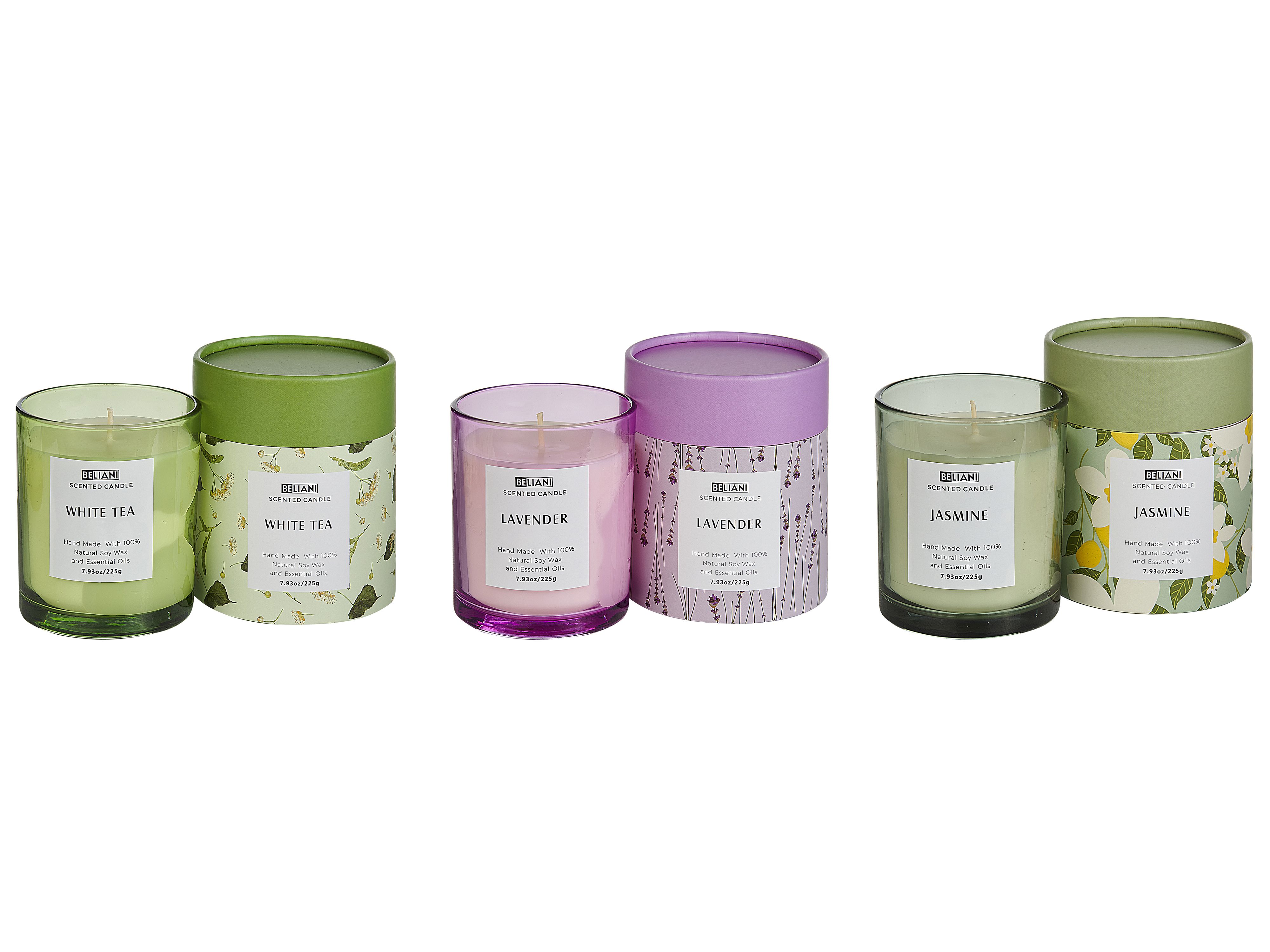 Set of 3 Scented Candles COLORFUL BARREL Soy Wax Fresh Notes Floral Notes