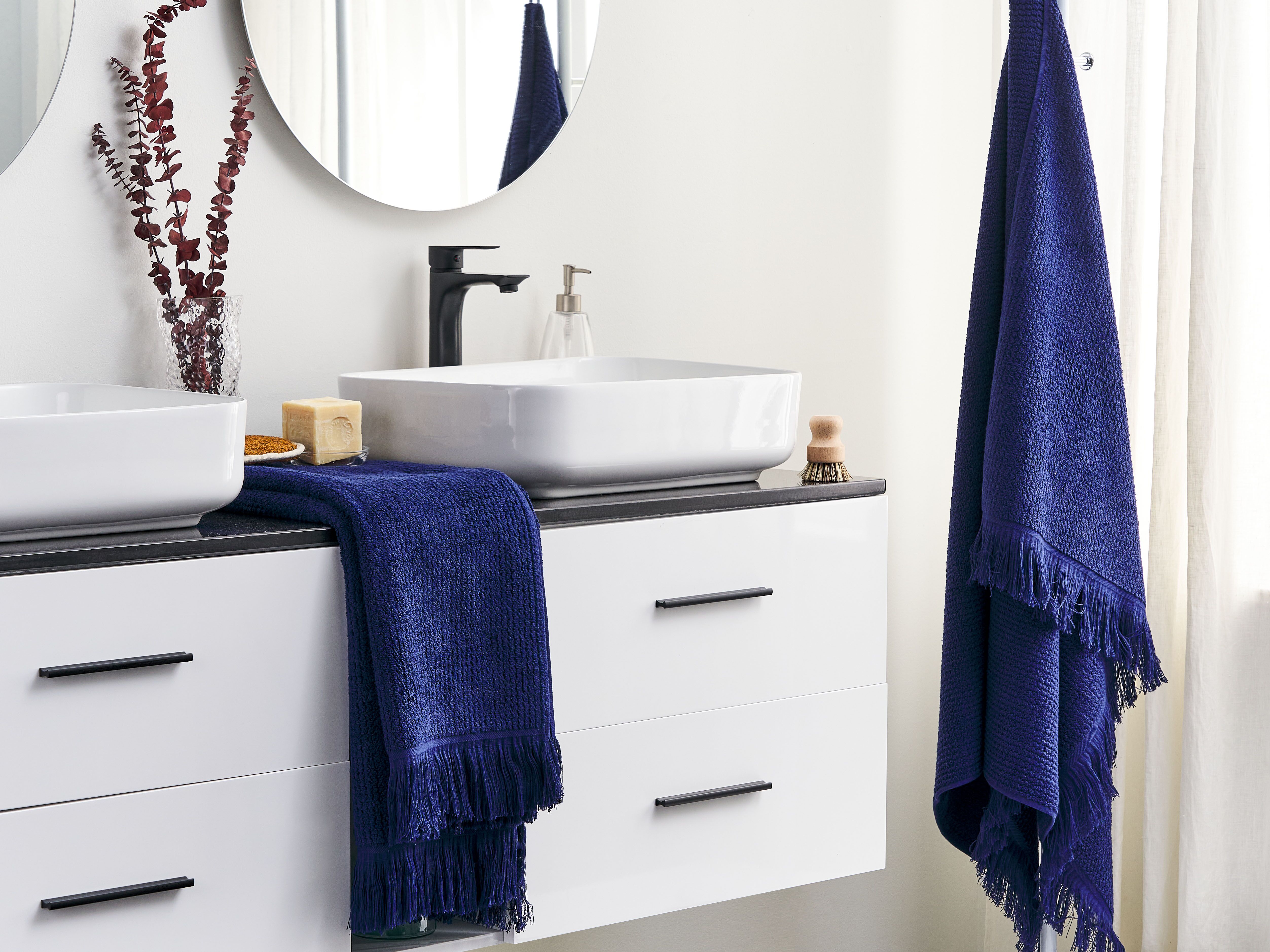 Set of 2 Towels ATIU Terry Cotton Navy Blue