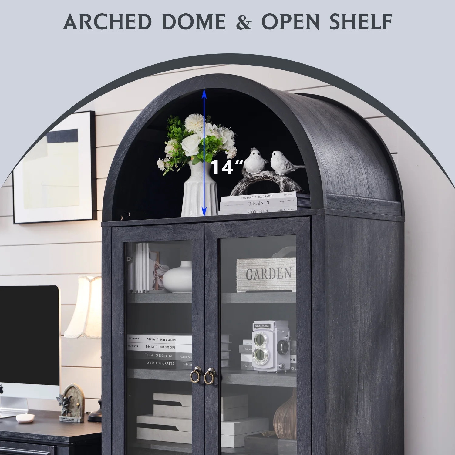 IFGET 71-Inch Arched 4-Tier Bookcase with Glass Doors and Drawers - Image 54