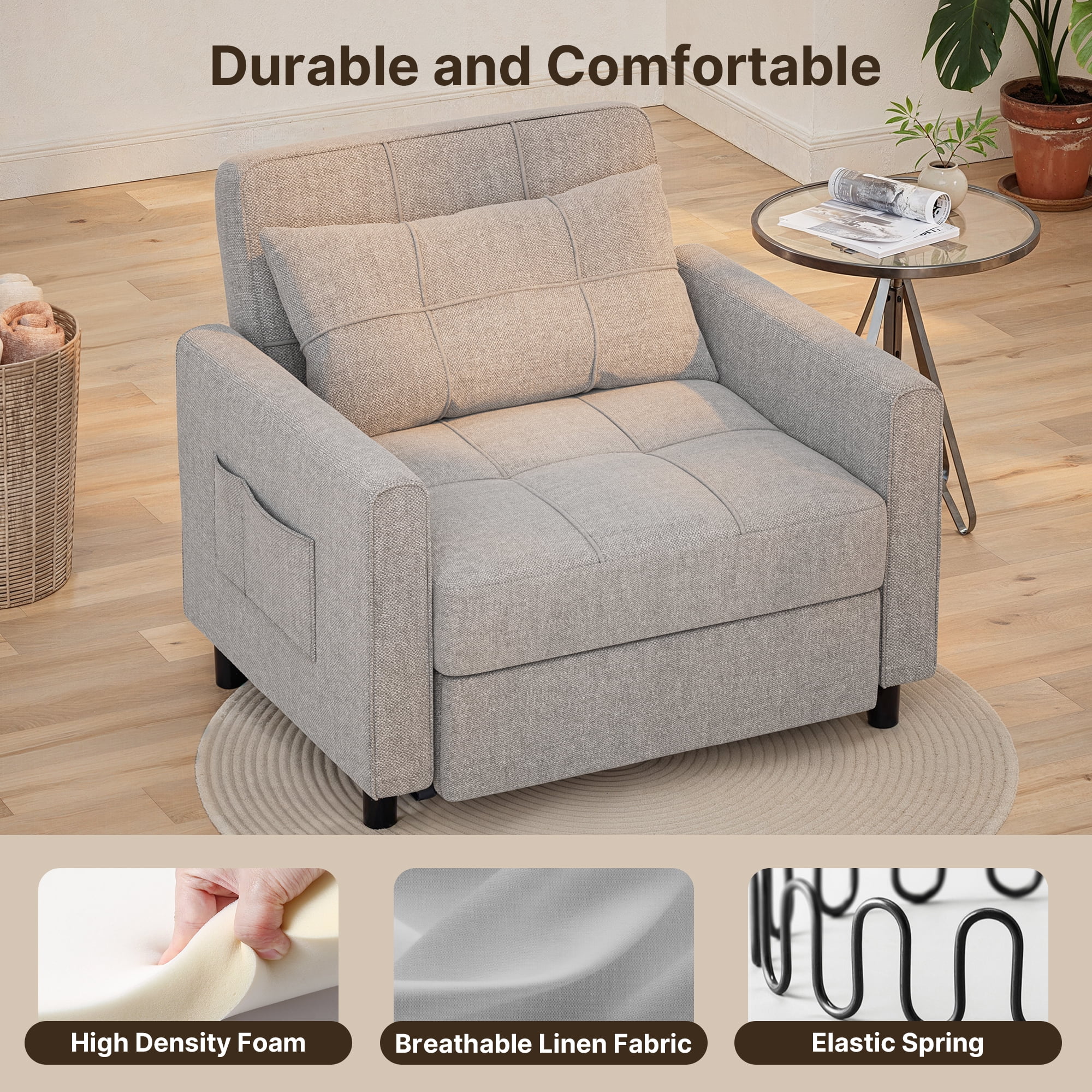 3 in 1 Convertible Sofa Bed Chair for Living Room , Aiho Sleeper Sofa Bed for Living Room, Dark Gray - Image 17