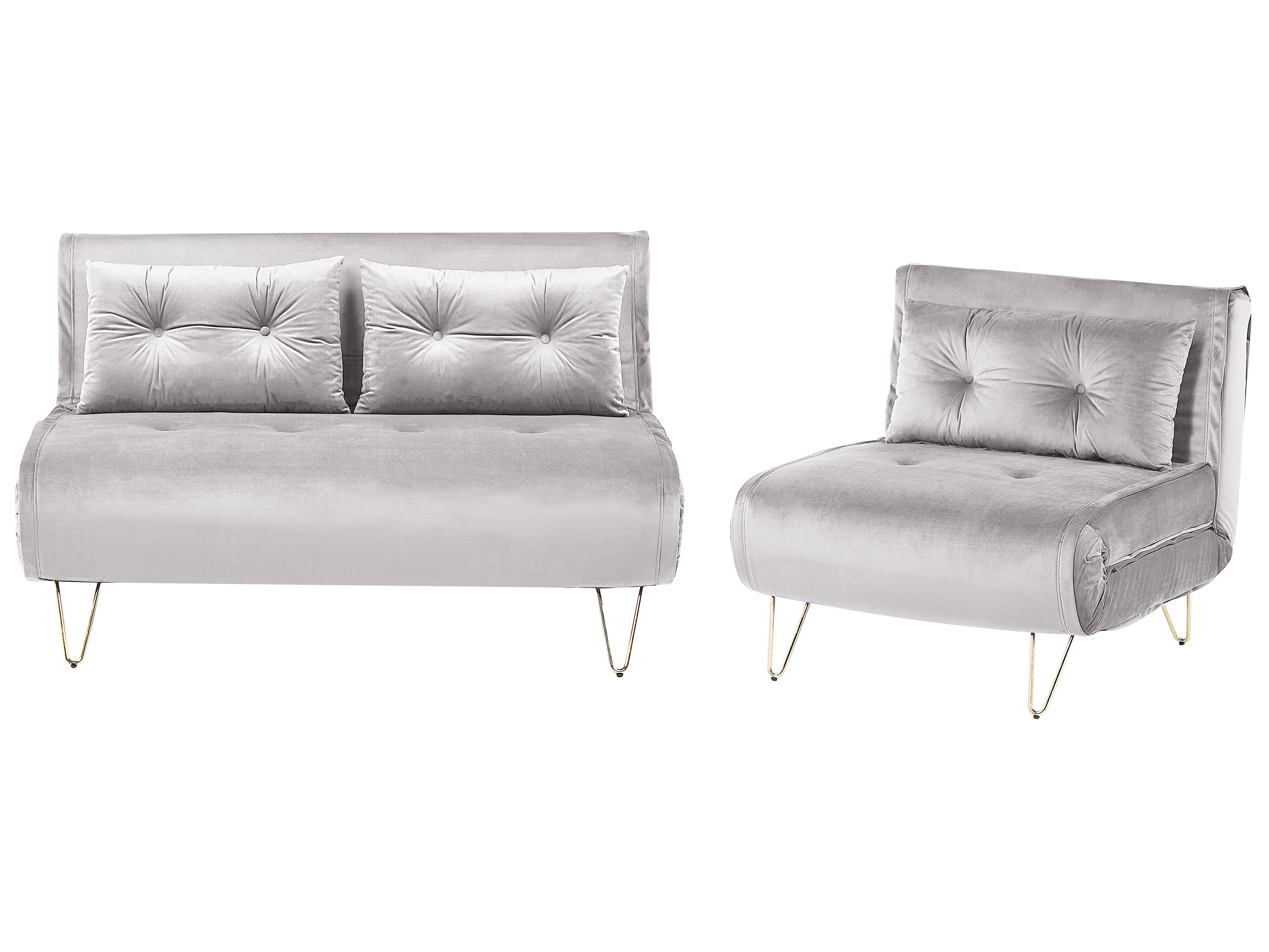 Living Room Set 3 Seater VESTFOLD Velvet Grey