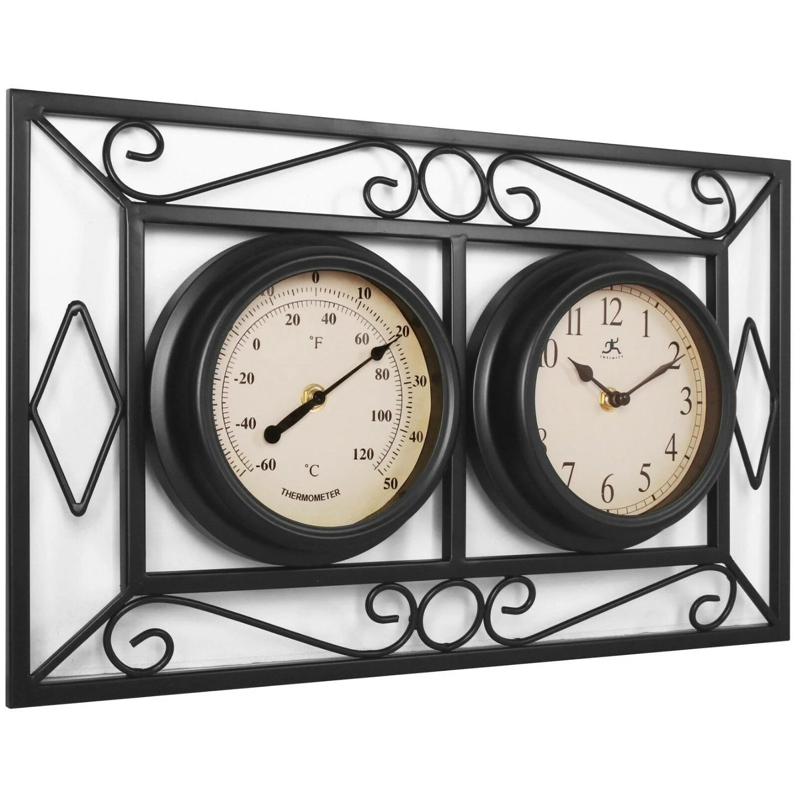 Infinity Instruments 20108BK-TC The Bookend Outdoor Hanging Clock/Thermometer