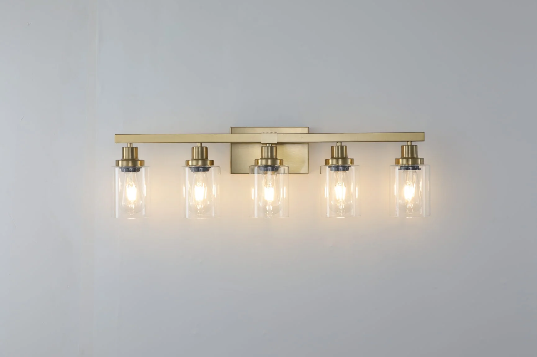 5-Light Vanity Light with Clear Glass Shades, Golden Iron Wall Fixture for Bathroom and Dressing Table, (No Bulbs)