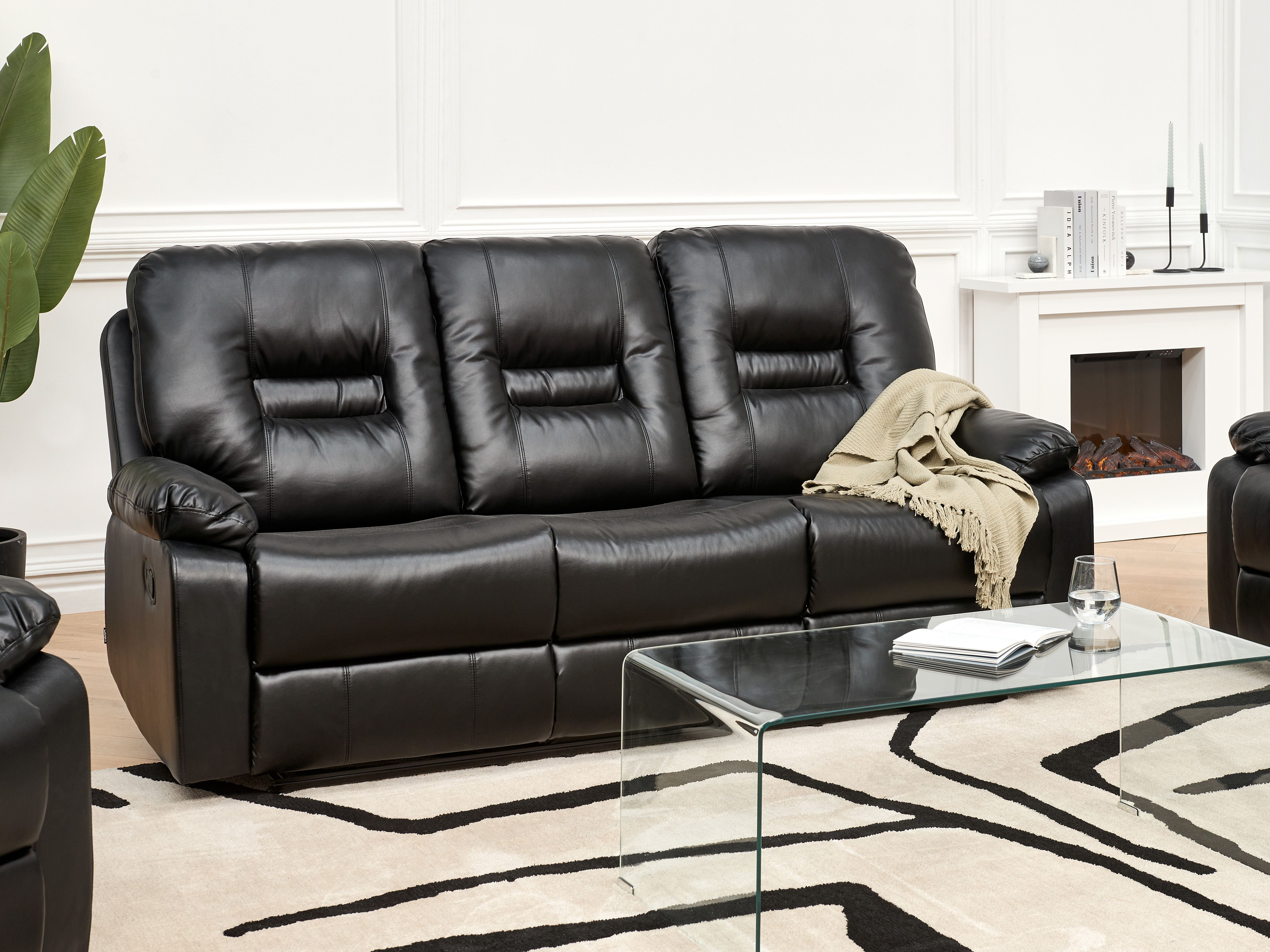 Manual Recliner Sofa 3 Seater BERGEN Faux Leather Black