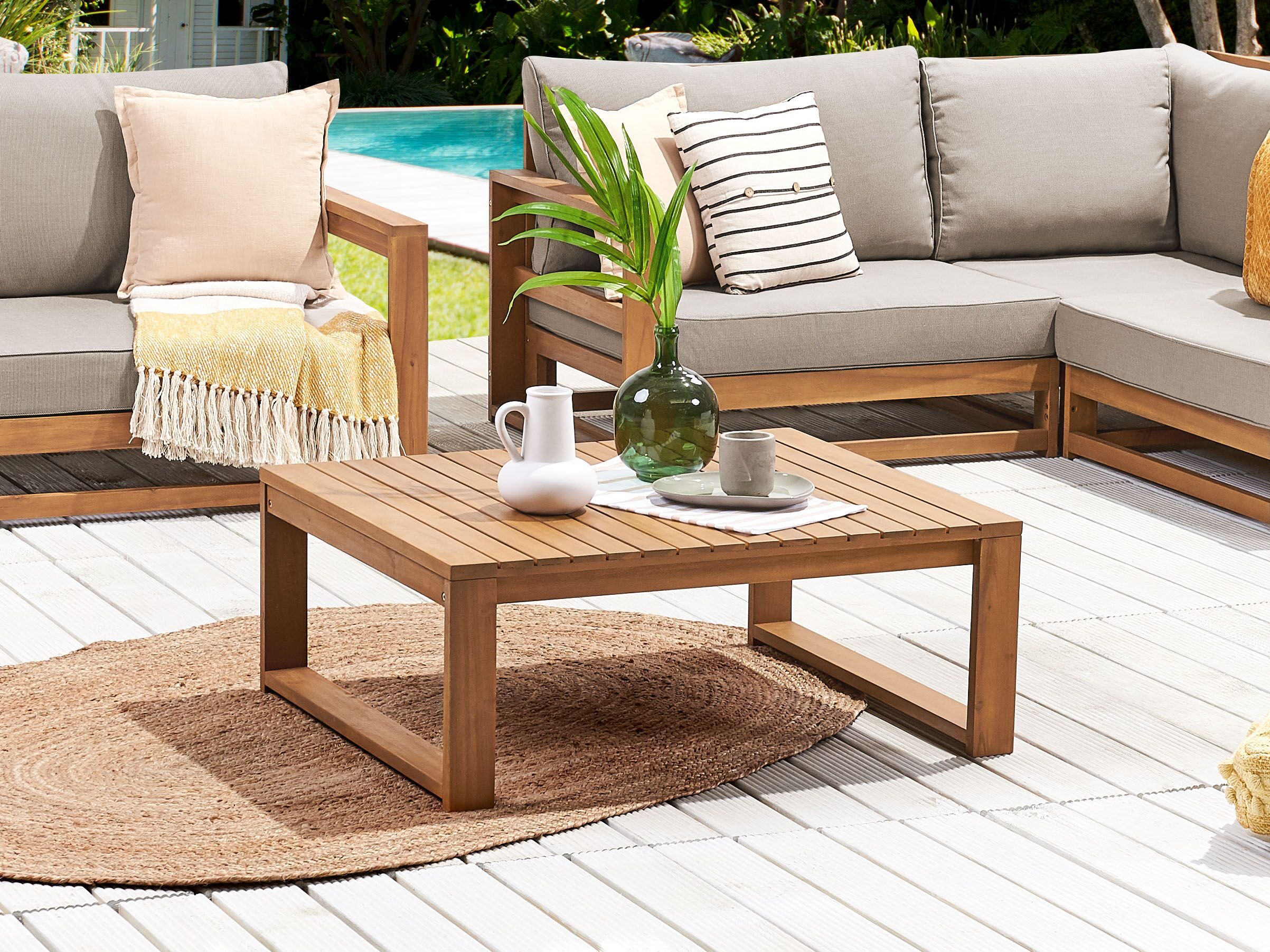 Garden Coffee Table TIMOR 90 cm 75 cm Certified Acacia Wood Light Brown