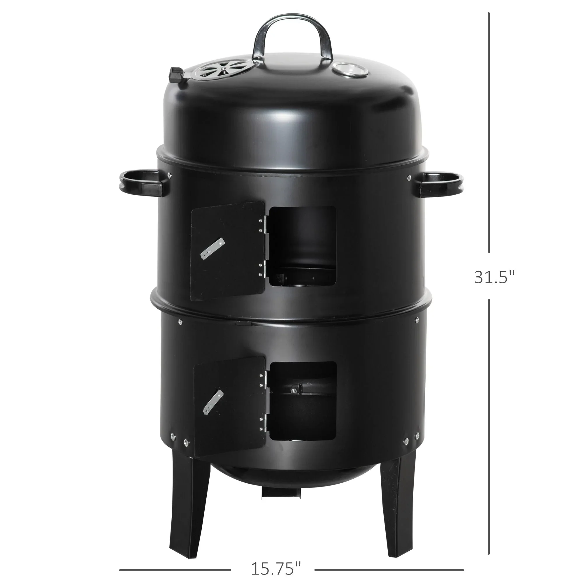 Outsunny 3-in-1 16in Round Charcoal BBQ Smoker Grill With 2 Cooking Areas And Thermometer - Black - Image 7 Outsunny 3-in-1 16in Round Charcoal BBQ Smoker Grill With 2 Cooking Areas And Thermometer - Black - Image 7