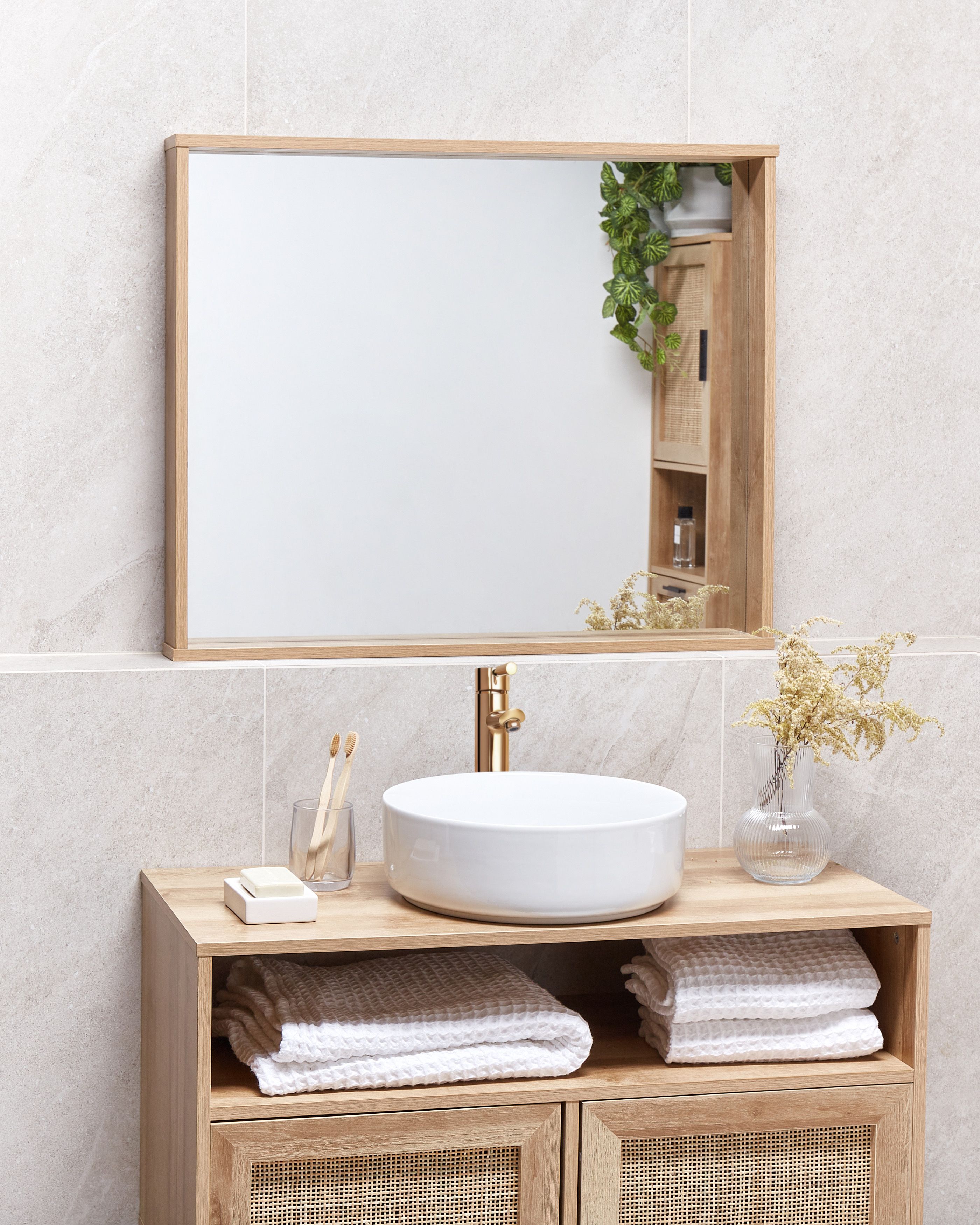 Wall Mirror ROSELL 80 cm 65 cm Light Brown