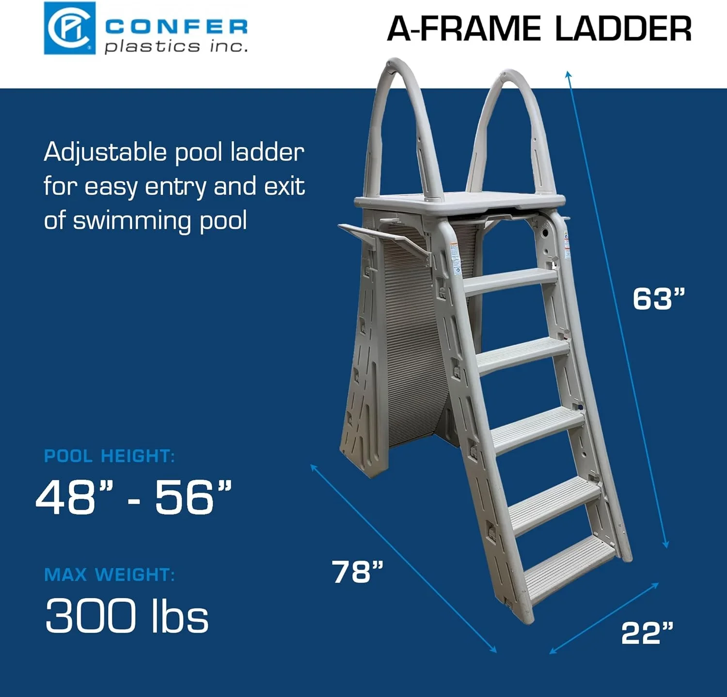 Confer Plastics Above Ground Pool Roll-Guard Safety Ladder, Adjustable - 7200 - Image 7 Confer Plastics Above Ground Pool Roll-Guard Safety Ladder, Adjustable - 7200 - Image 7