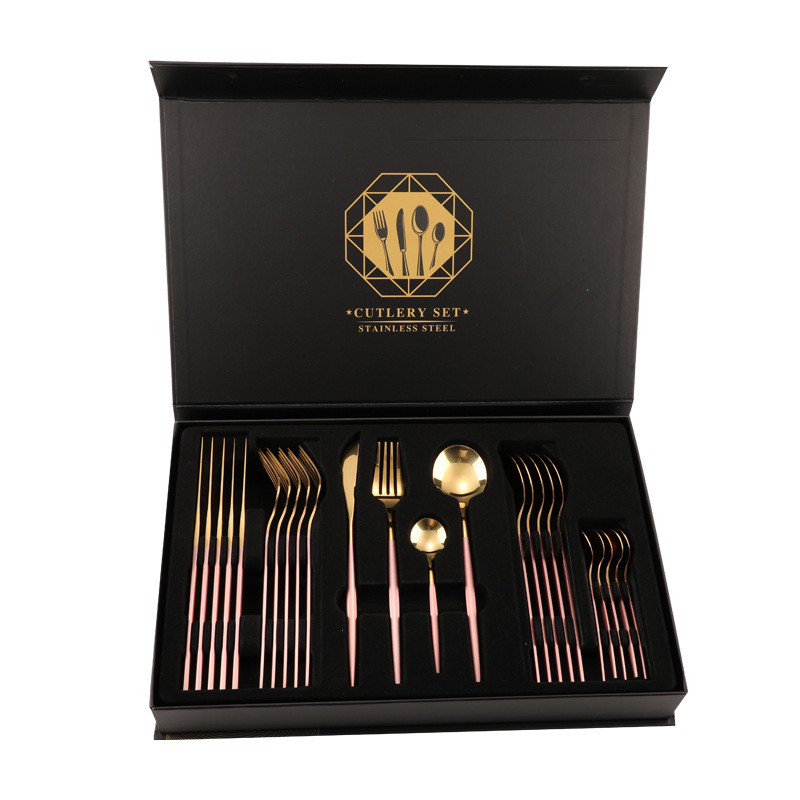 Factory Price Portable Cutlery Set 24 Pieces Stainless Steel Flatware Luxury Cutlery Spoon Fork and Knife Set With Fancy Box