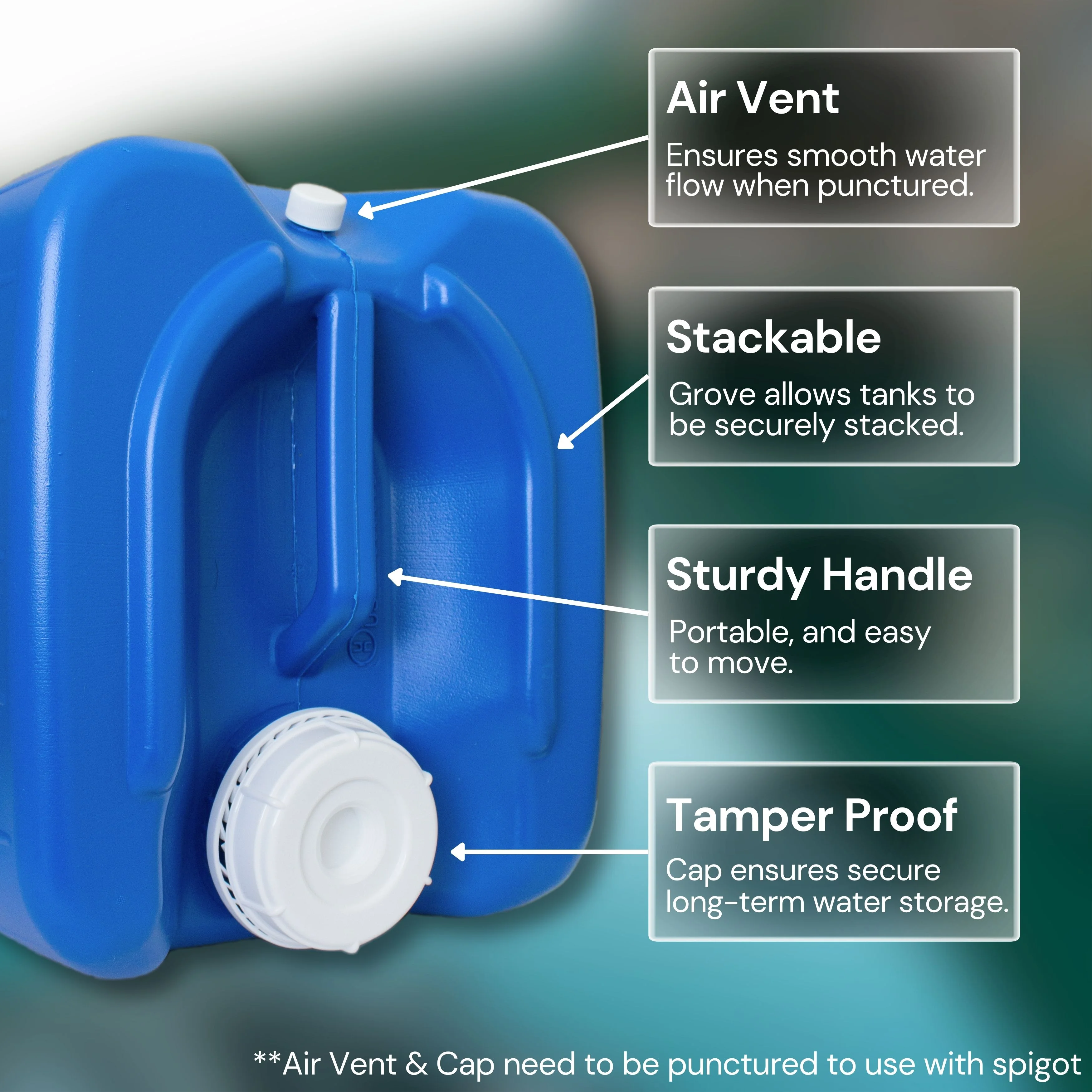 5-Gallon Stackable Water Containers with Spigot & Water Treatment - Emergency Water Storage Kit (2x - 5 Gallon Water Tanks) - Image 4