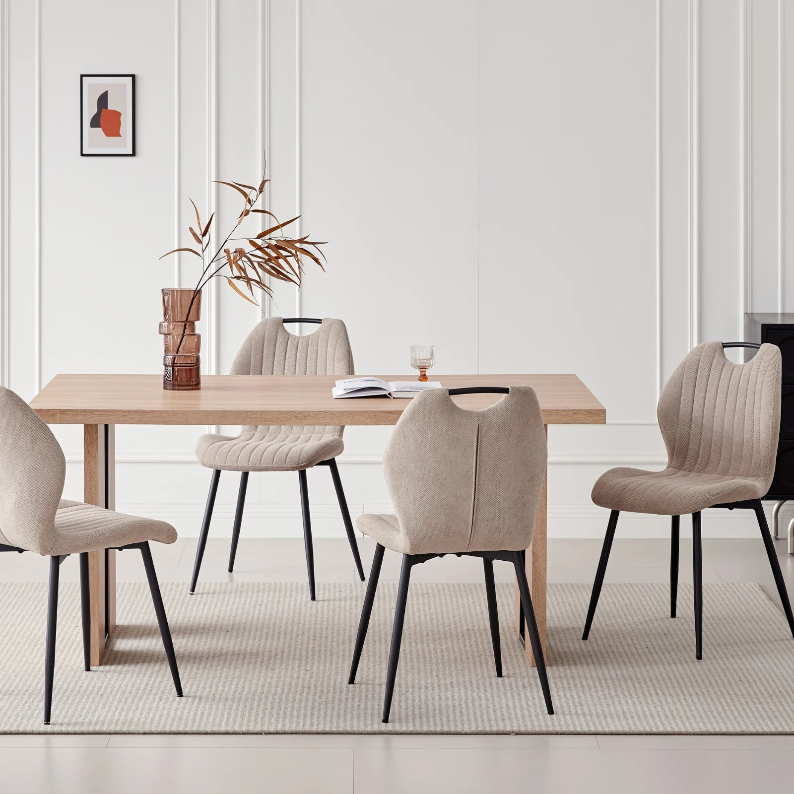 5pcs Rectangle Dining Table Chairs Set for 4, 63" Farmhouse Wood Kitchen Table with 4 Upholstered Mid Century Modern Boucle Chairs for Dinner, Living Dining Room, Apartment, Beige - Image 31