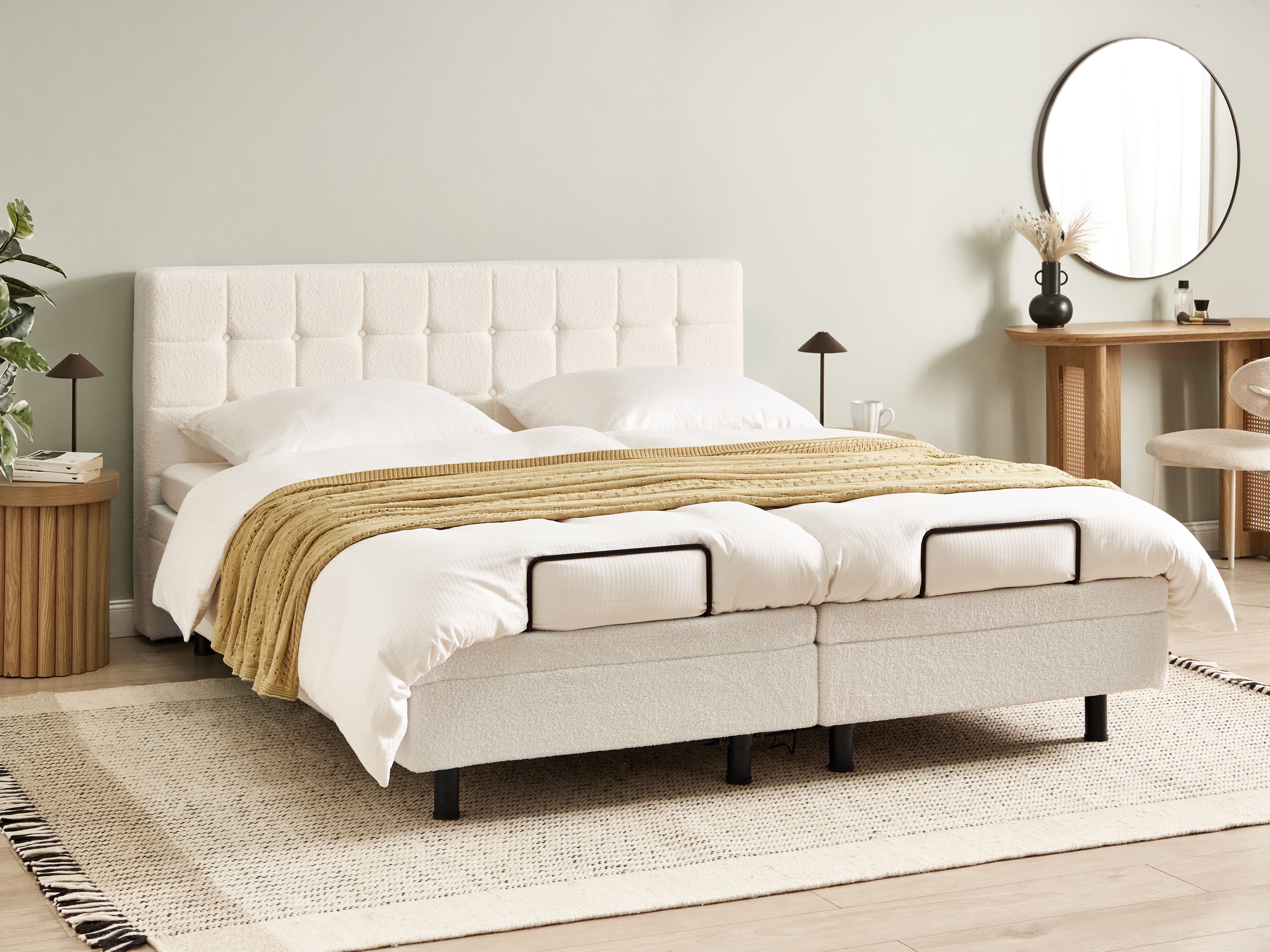 Adjustable Bed Boucle DUKE 180 x 200 cm (EU Super King) Off-White