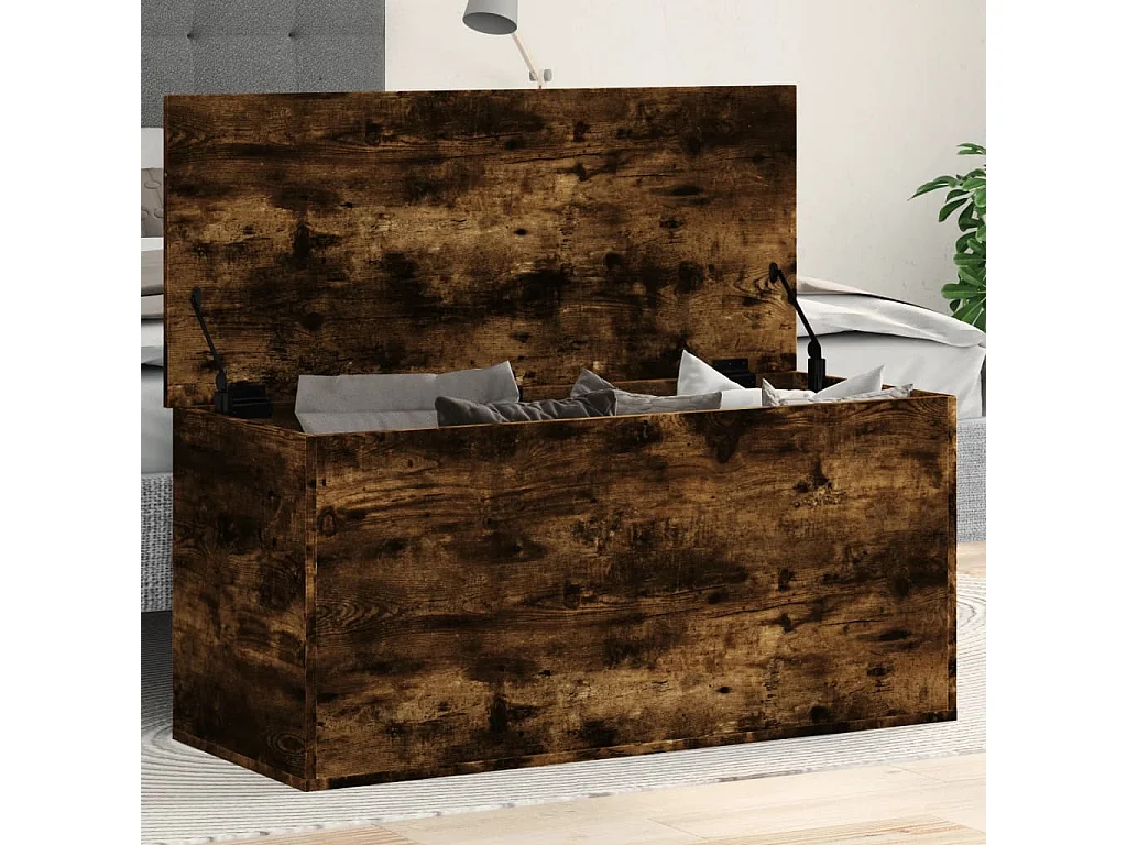 Boîte de rangement chêne fumé 100x42x46 cm bois d'ingénierie