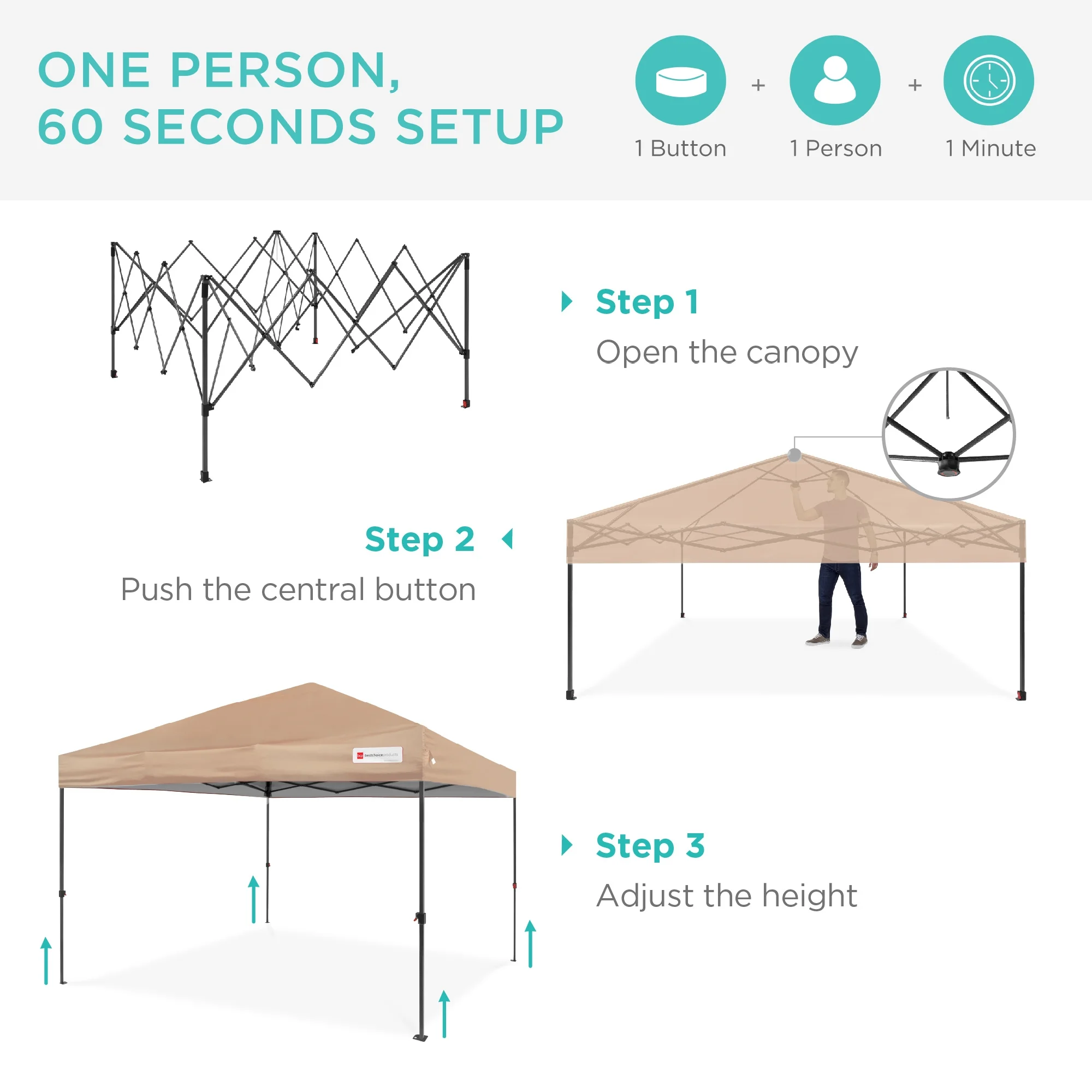 Best Choice Products 10x10ft Easy Setup Pop Up Canopy w/ 1-Button Setup, Wheeled Case, 4 Weight Bags - White - Image 228