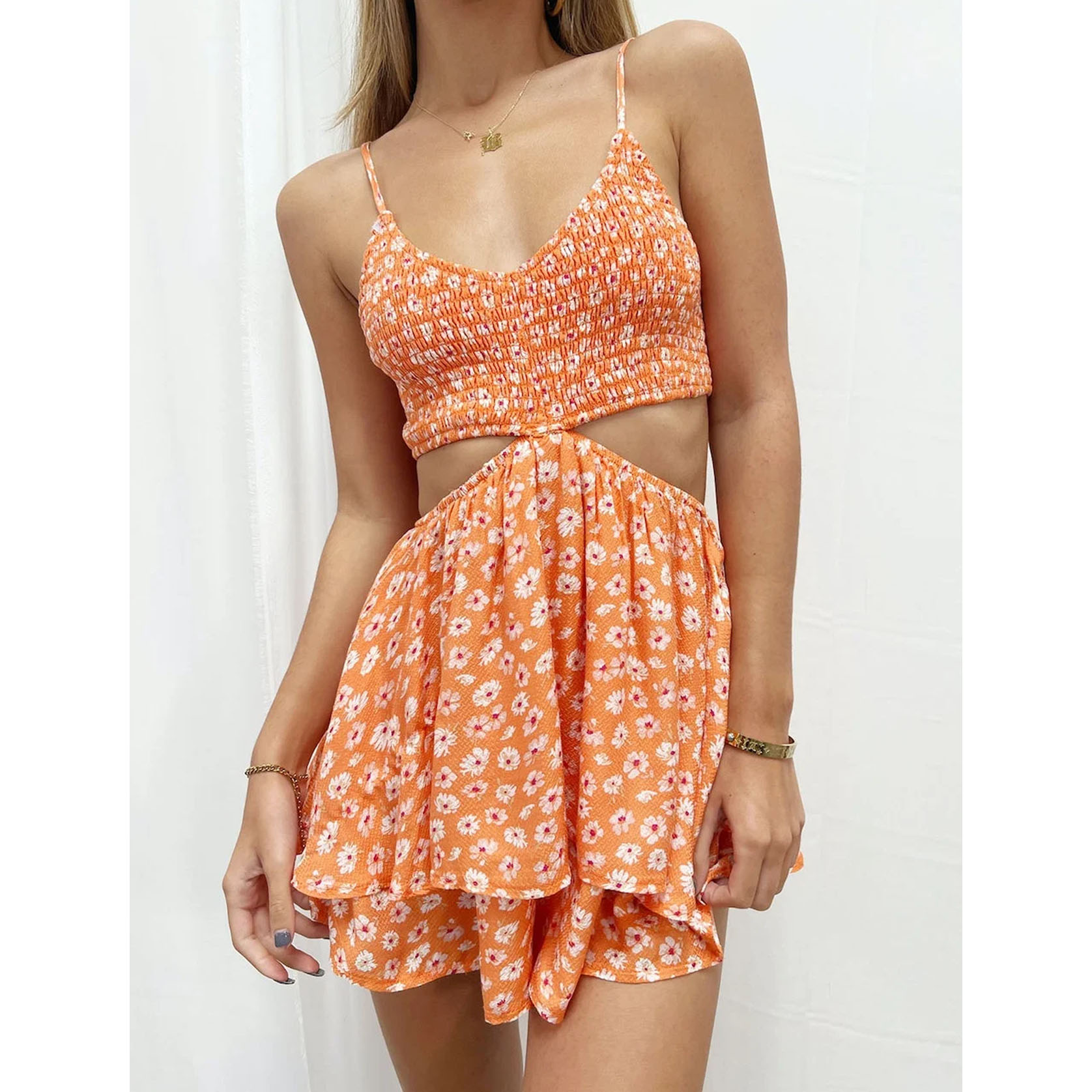 Sweet Orange Cutout Slip Mini Dress