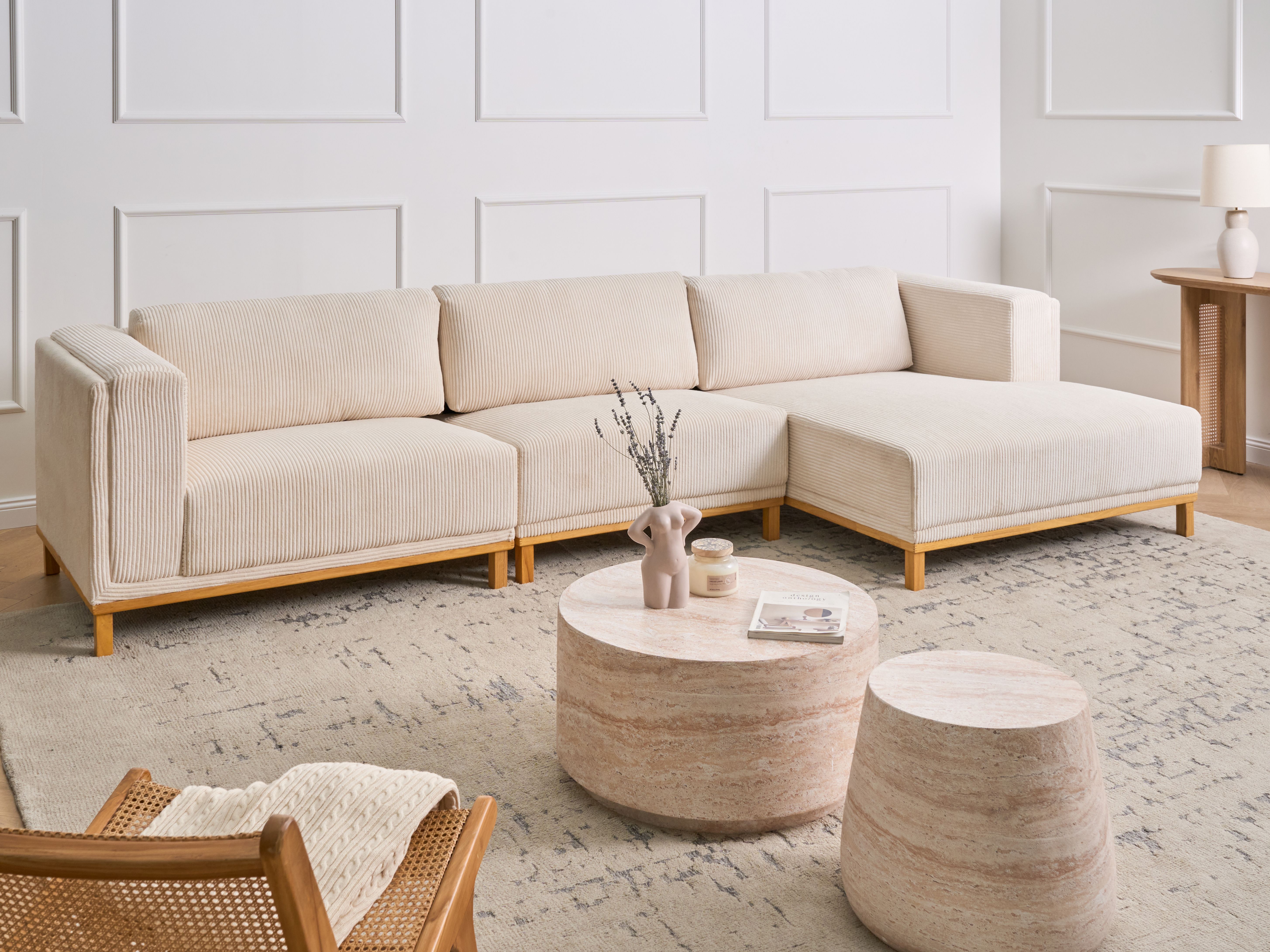 Corner Sofa 5 Seater VENG Corduroy Light Beige Left Hand