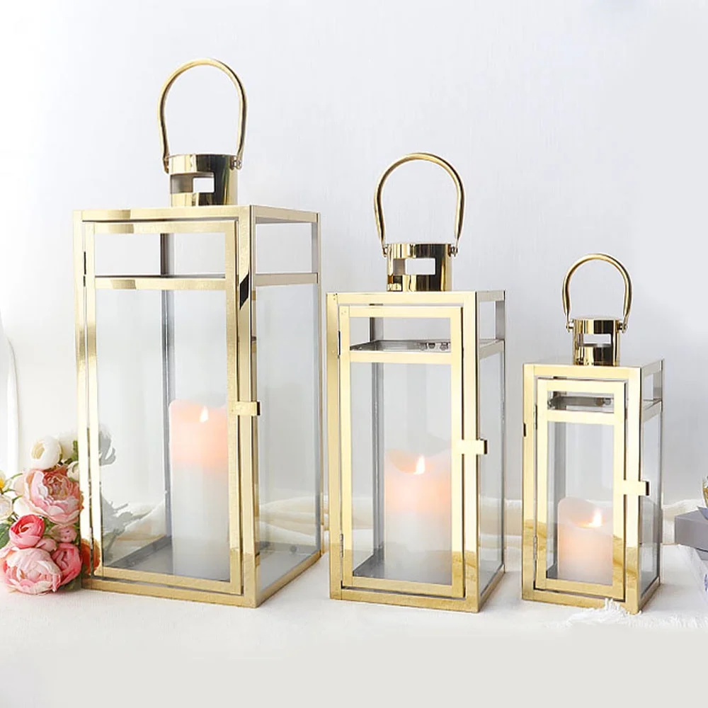 Stainless Steel Lantern Set of 3 12/15/19" Metal Lanterns with Tempered Glass for Parties & Events (Silver ) - Image 16