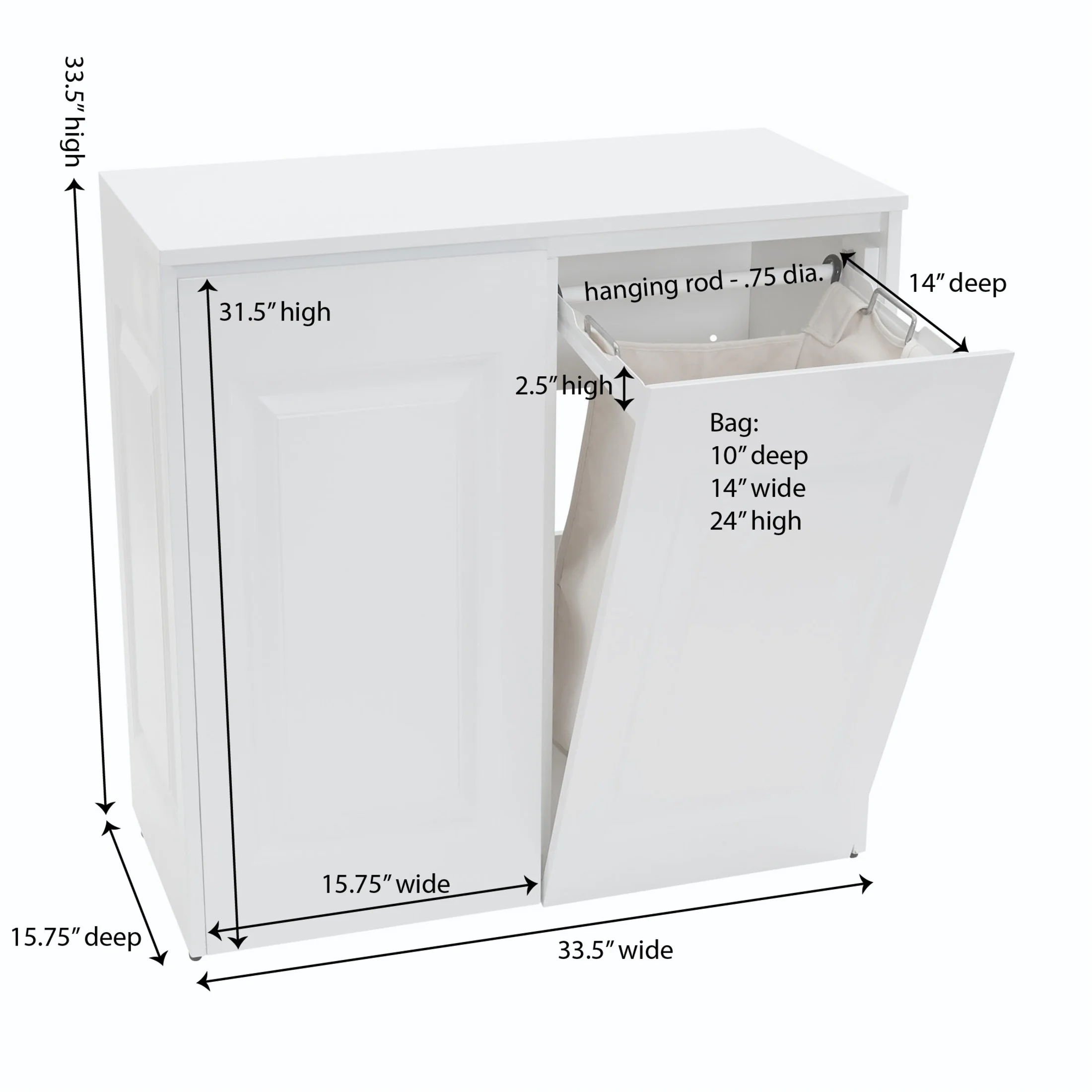 Household Essentials Double Hamper Cabinet, Metal Exterior and Removable Polyester Bags, Dual Compartments for Sorting, Faux Wood Grain - Image 2