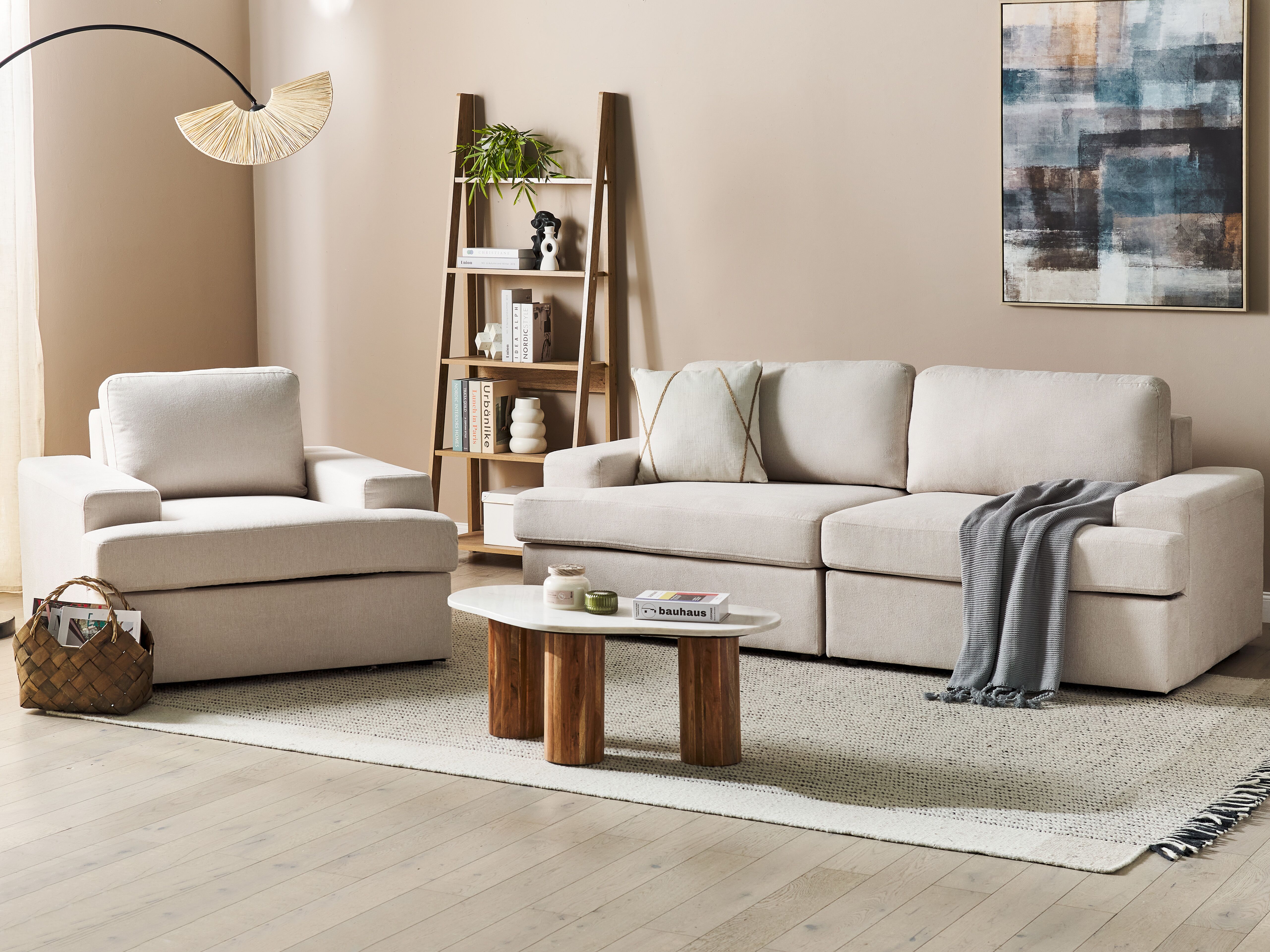 Living Room Set 4 Seater ALLA Fabric Light Beige