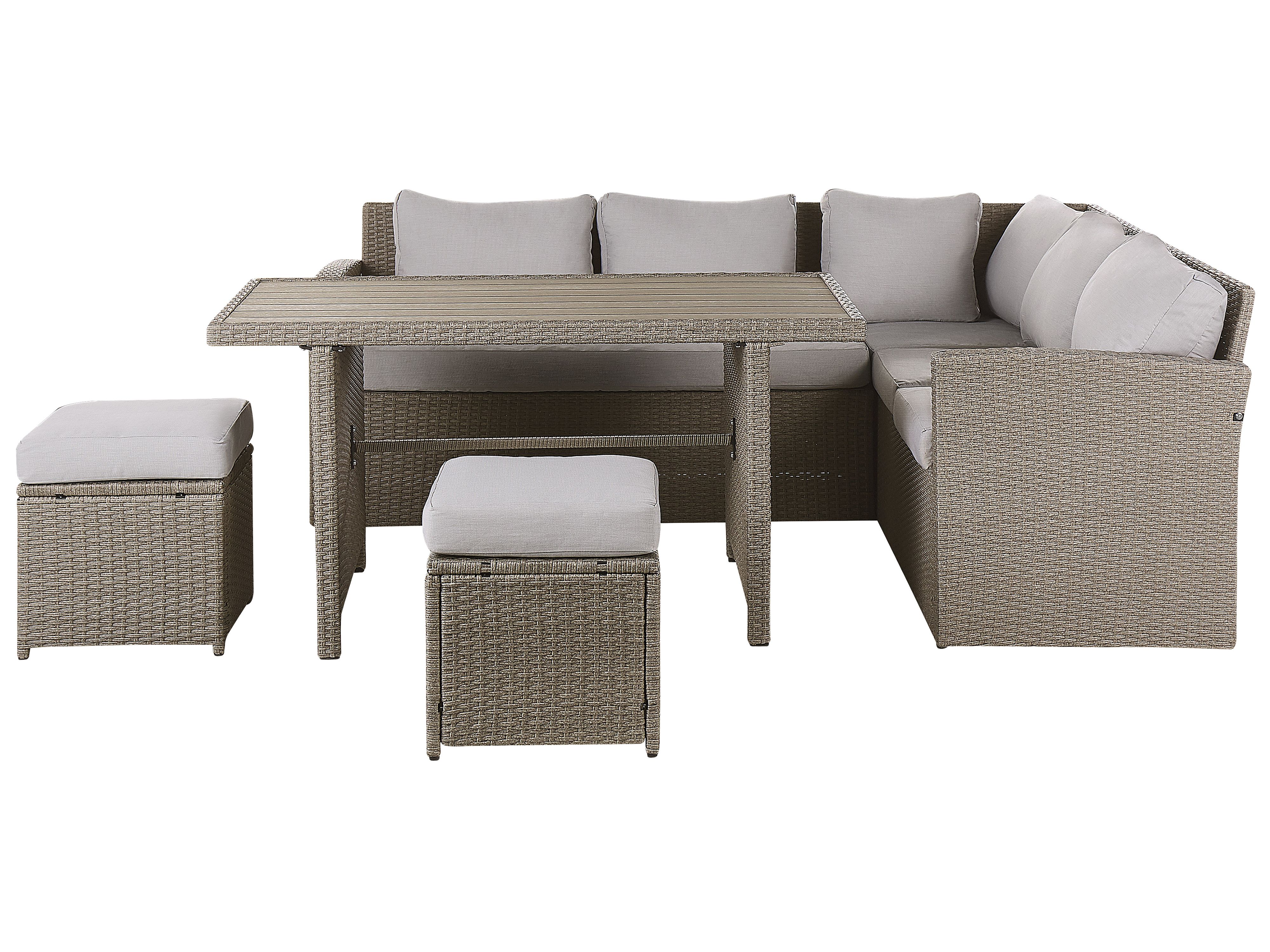Garden Lounge Set with Table and Ottoman 5 Seater BARDI with Cushions PE Rattan Taupe