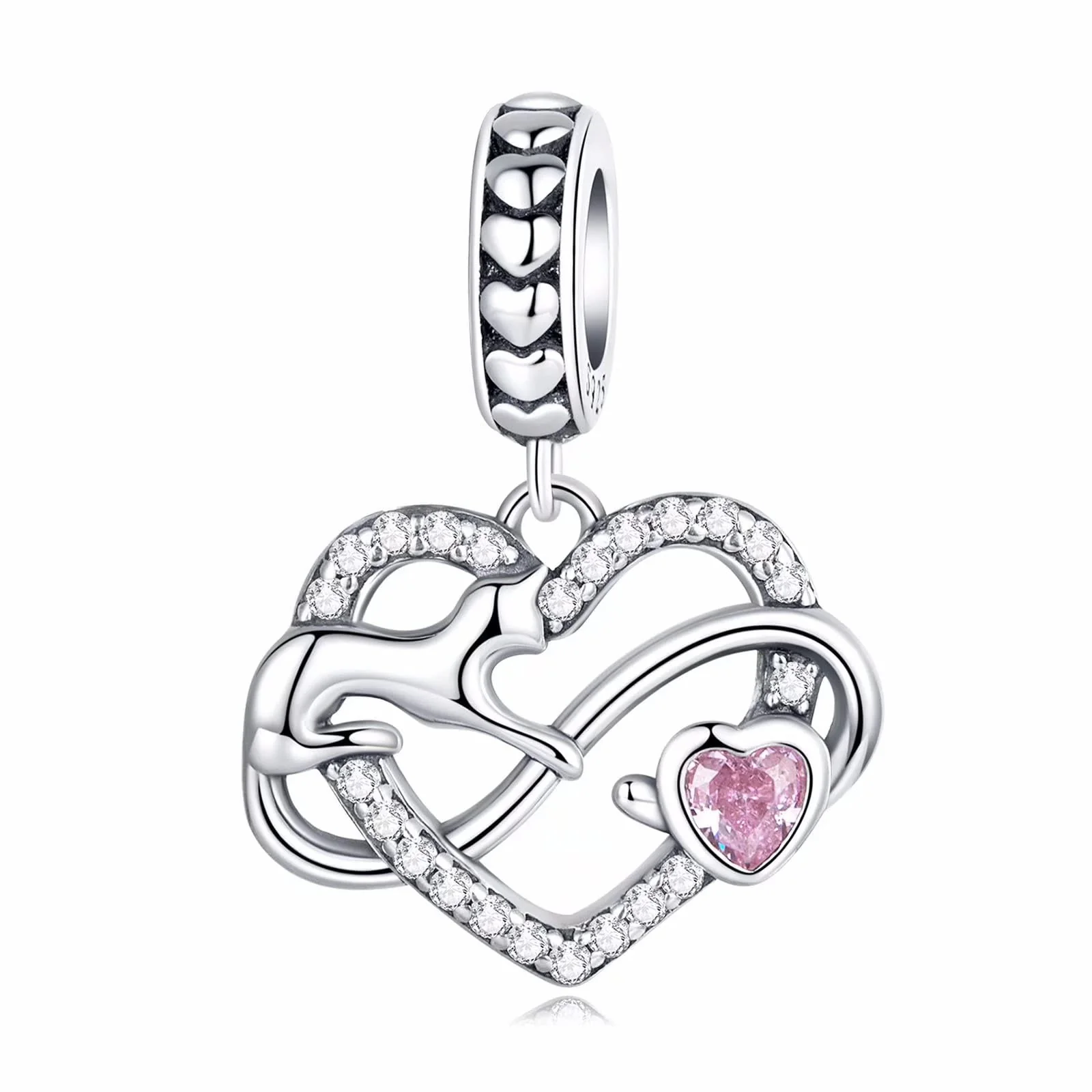 CZ Infinity Love Heart Charm 925 Sterling Silver Cute Cat Pet Kitten Animal Charms fit European Bracelet Necklace Jewelry Gift for Women Girls