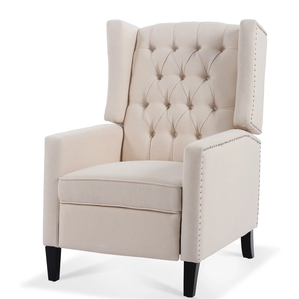 Triple Tree Modern Fabric Foam Wood Solid Print Nailhead Trim Accent Chair, Beige - Image 6