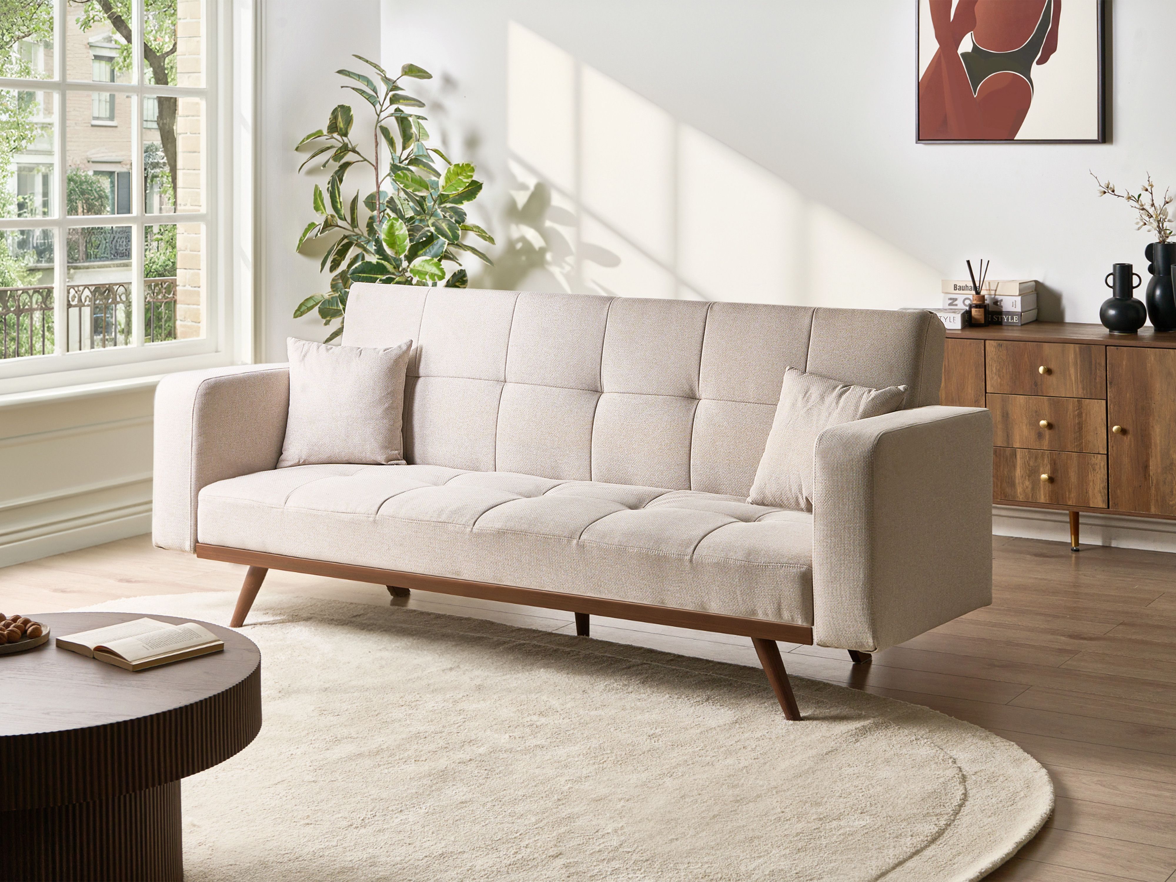 Sofa Bed 3 Seater HJULBY Light Beige