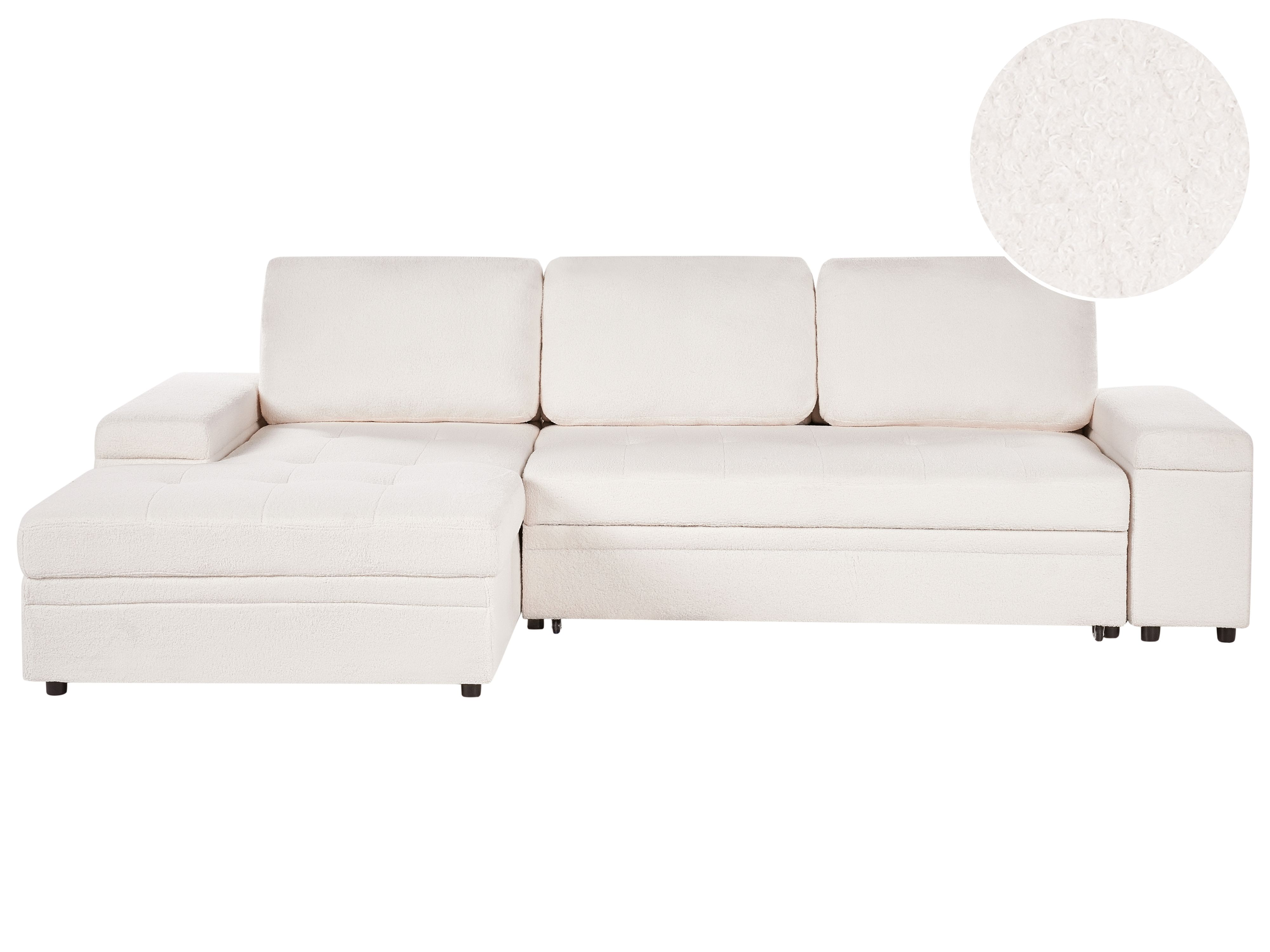 Corner Sofa Bed 3 Seater HRISEY Boucle White with Storage Right Hand