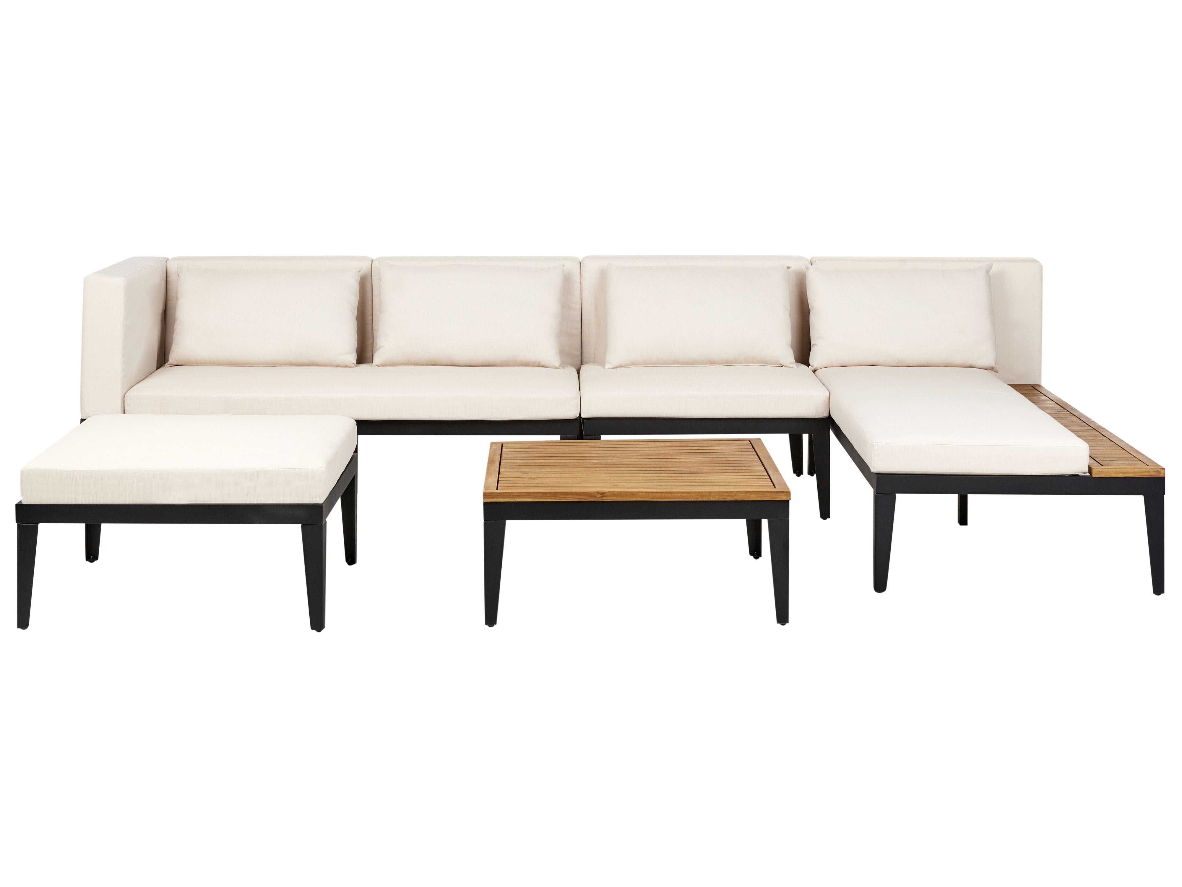 Garden Lounge Set with Table and Ottoman 4 Seater BRACCIANO Left Hand Certified Acacia Wood Light Beige