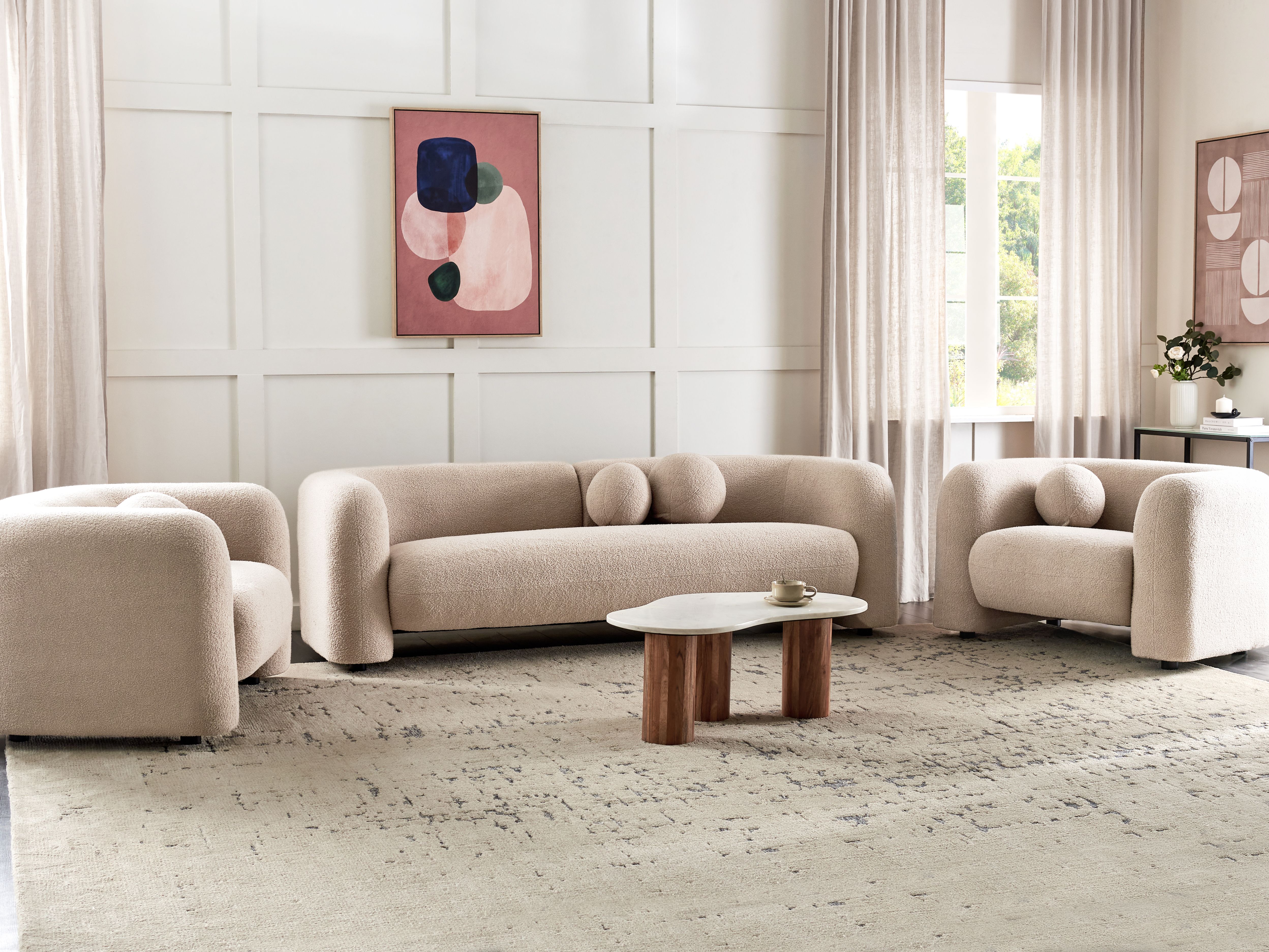 Living Room Set 5 Seater LEIREN Boucle Beige