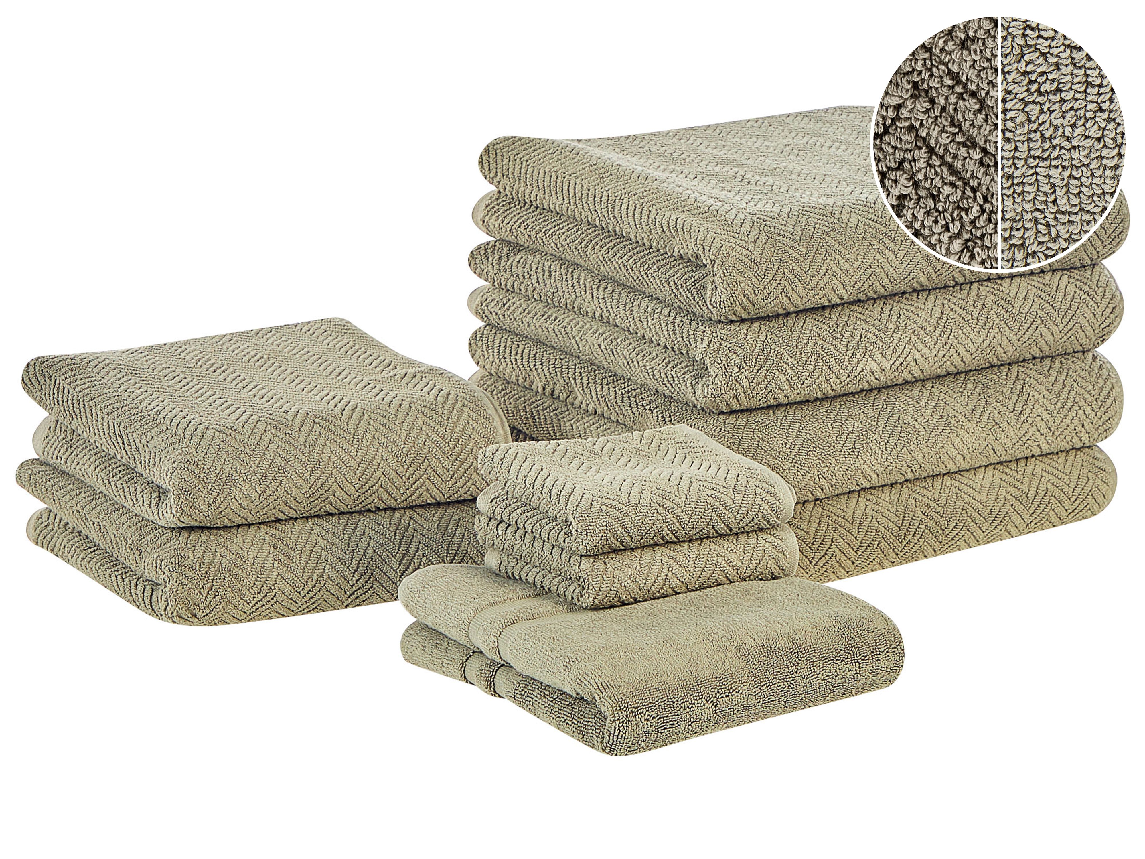 Set of 9 Towels MITIARO Terry Cotton Olive Green